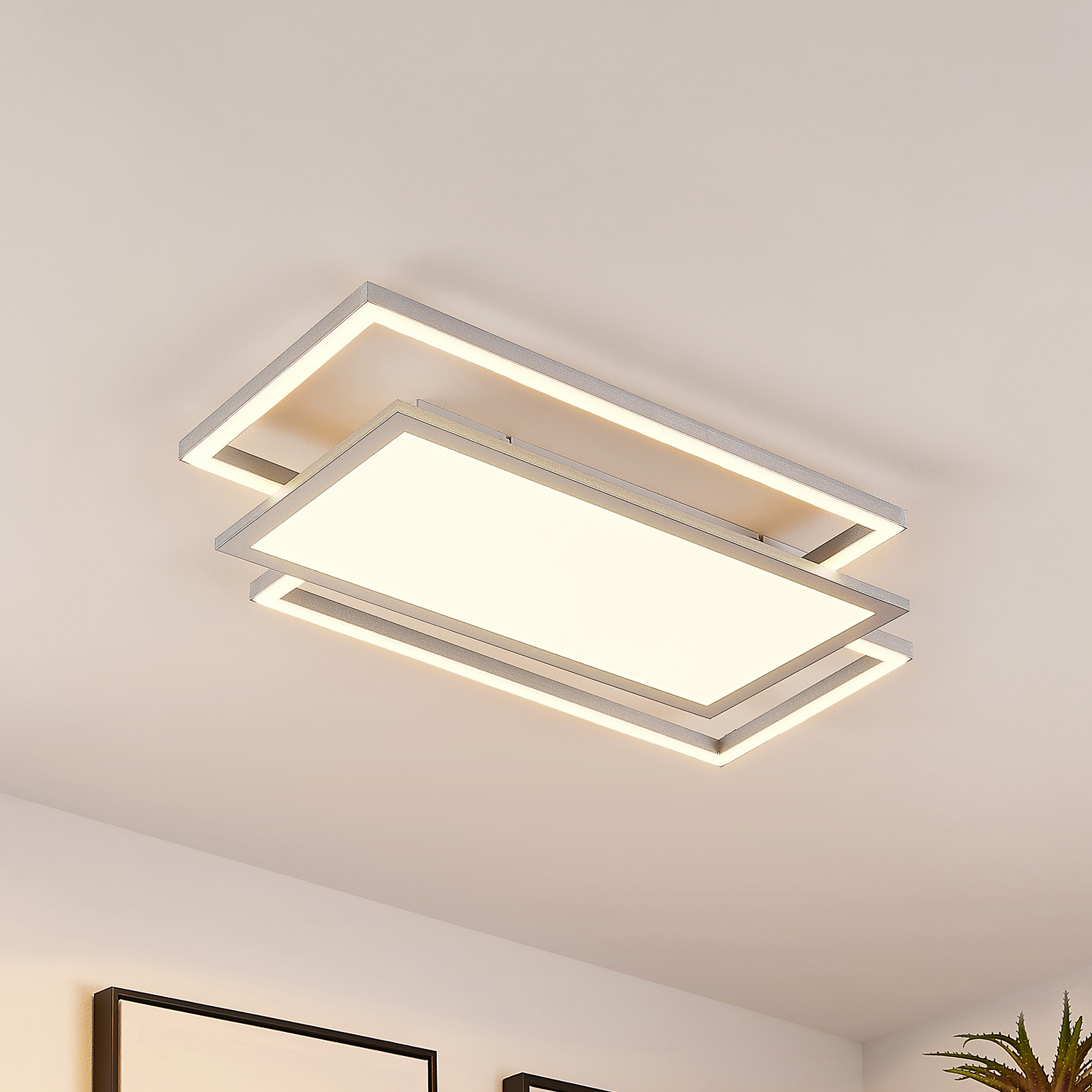 Lucande Ciaran LED ceiling lamp, rectangles, for Bedroom, iron, aluminium, plastic, 30 W, energy efficiency: A+, L: 65 cm, W: 40 cm, H: 5 cm