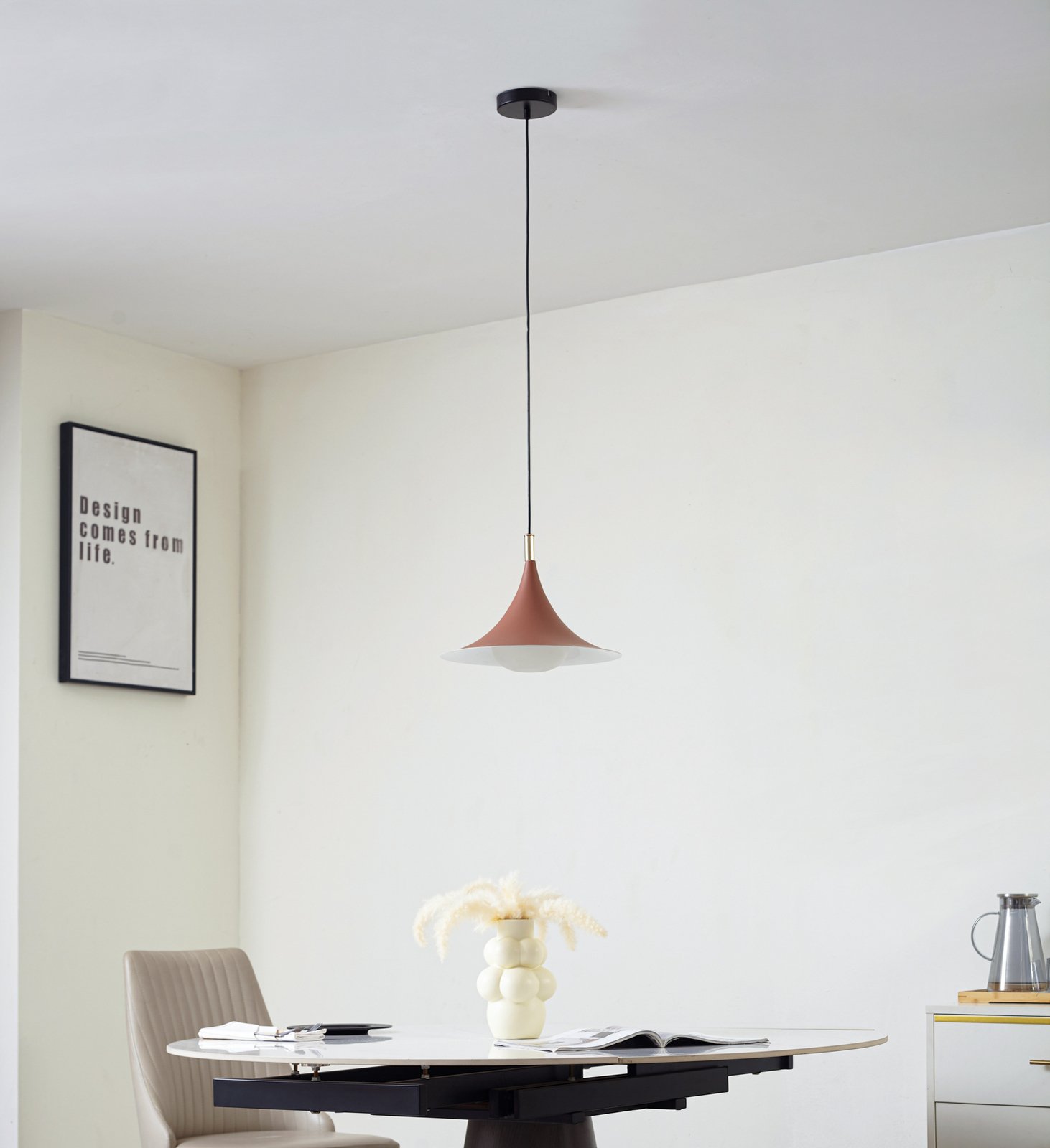 Lindby pendant light Jarl, brown, metal, Ø 35 cm, G9