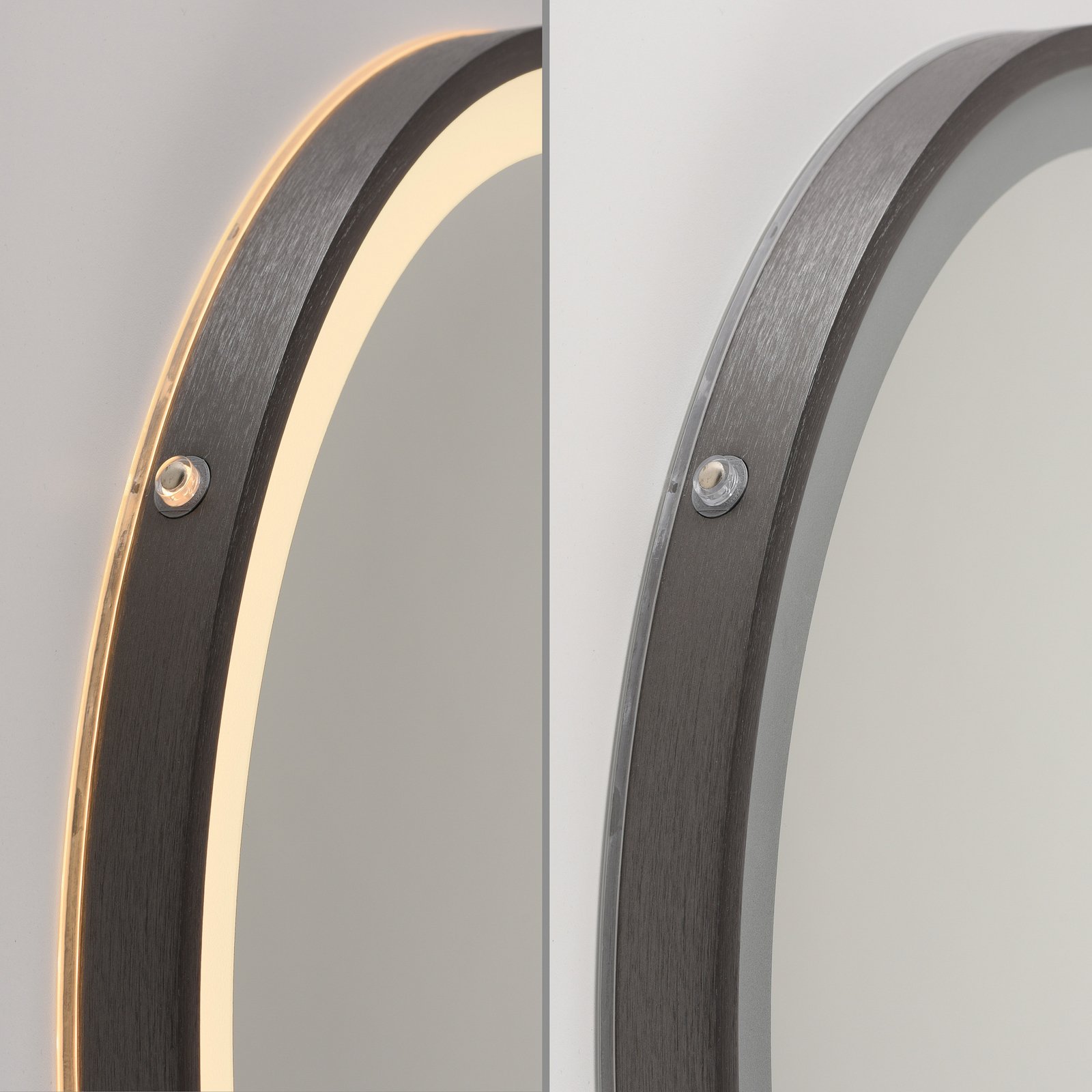 VIDRO LED wall mirror, grey, Ø 46 cm, power bank, switch
