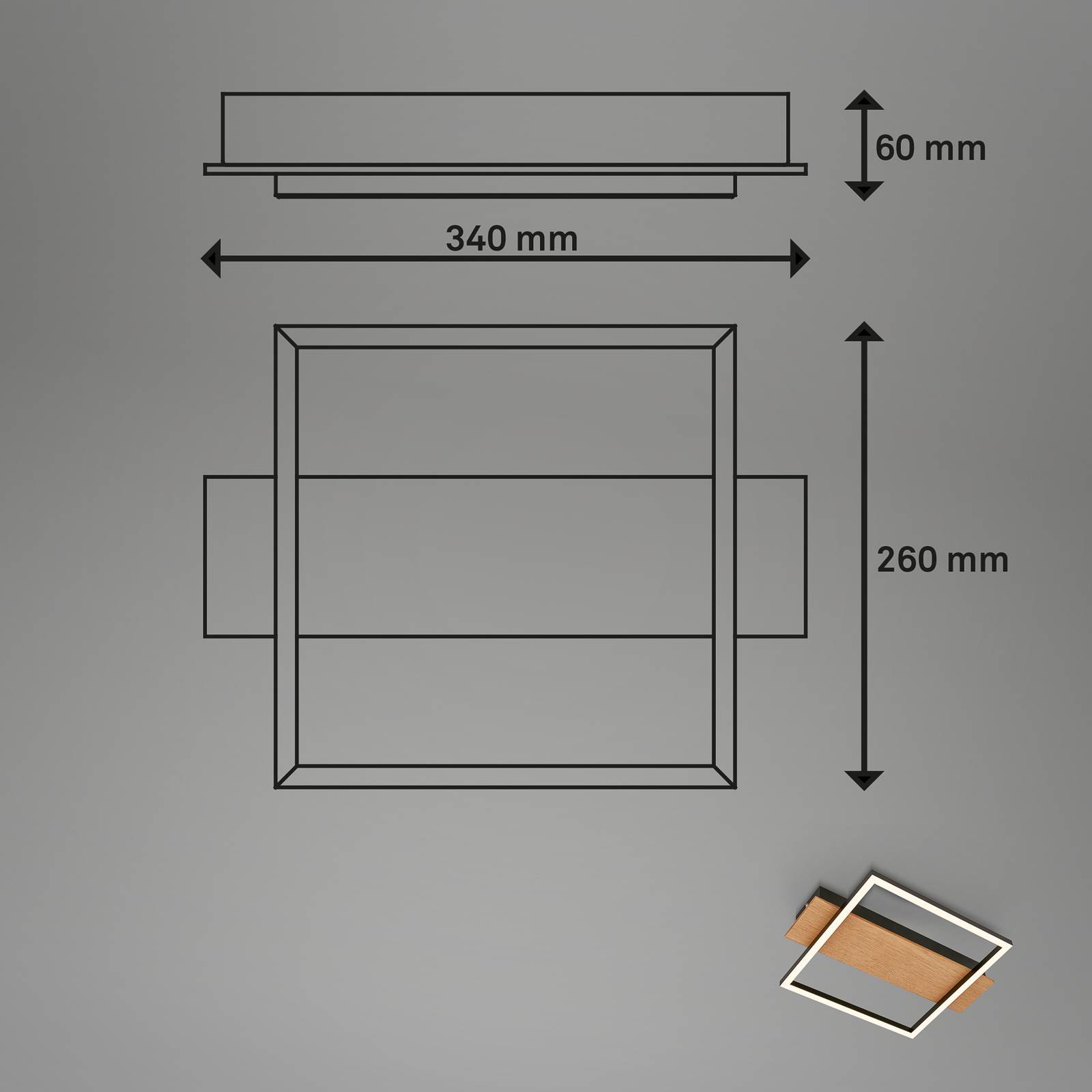 Lampa sufitowa LED Kada, 34x26 cm, drewno, metal, czarny