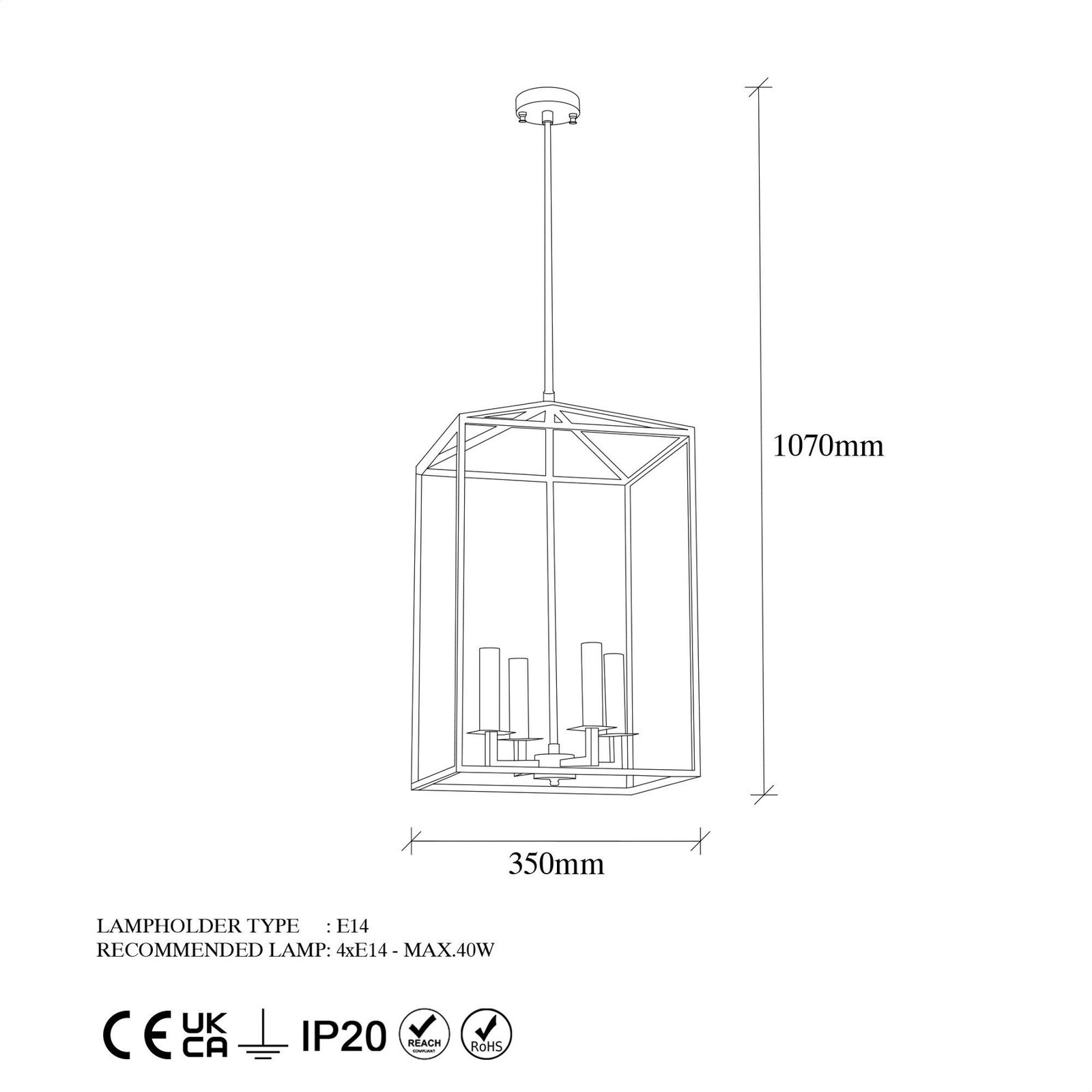 Chandelier Till 13256, gold-coloured, metal, 4-bulb