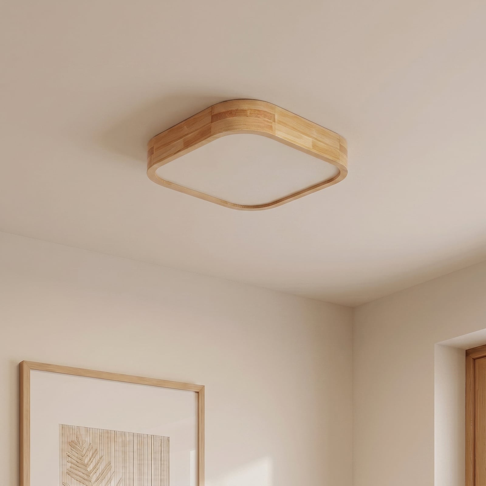 Lindby Tanju ceiling light, 40 cm x 40 cm, light wood, E27