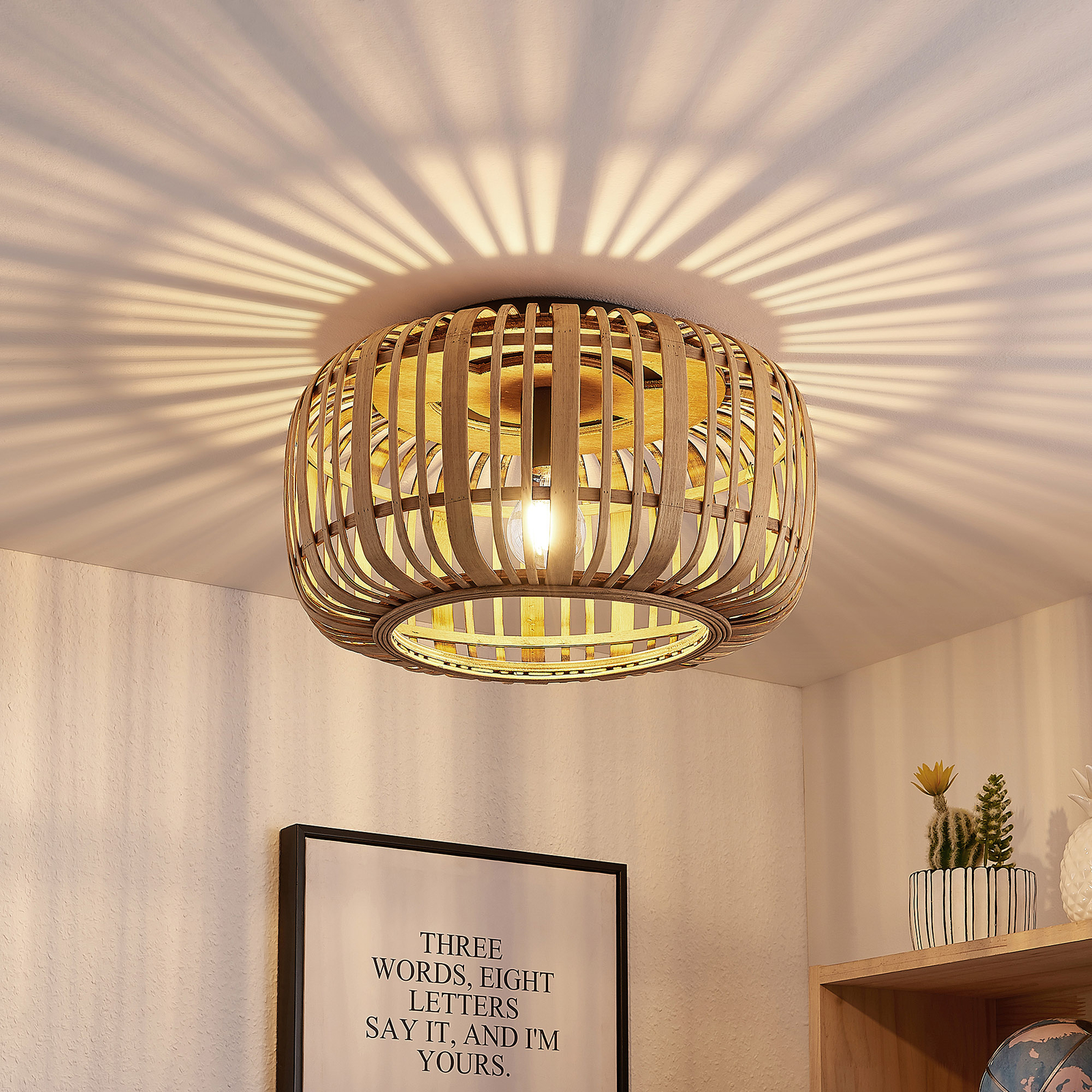 Rondsel patroon lint Lindby Canyana plafondlamp van rotan, natuur | Lampen24.nl