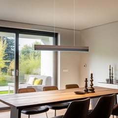 Quitani Lámpara colgante LED Keijo, negro/nuez, 83 cm