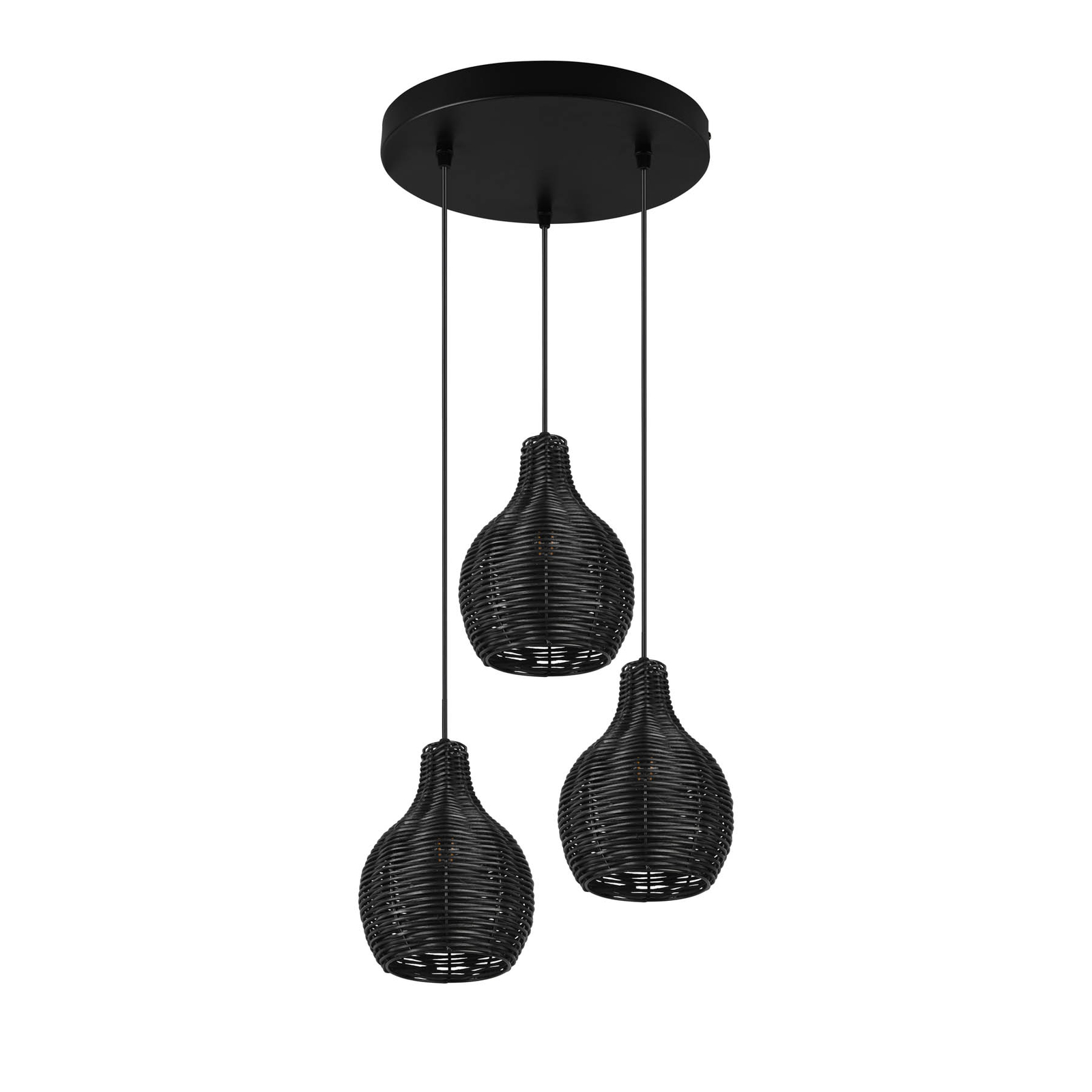 Hanglamp Sprout van rotan, 3-lamps, zwart