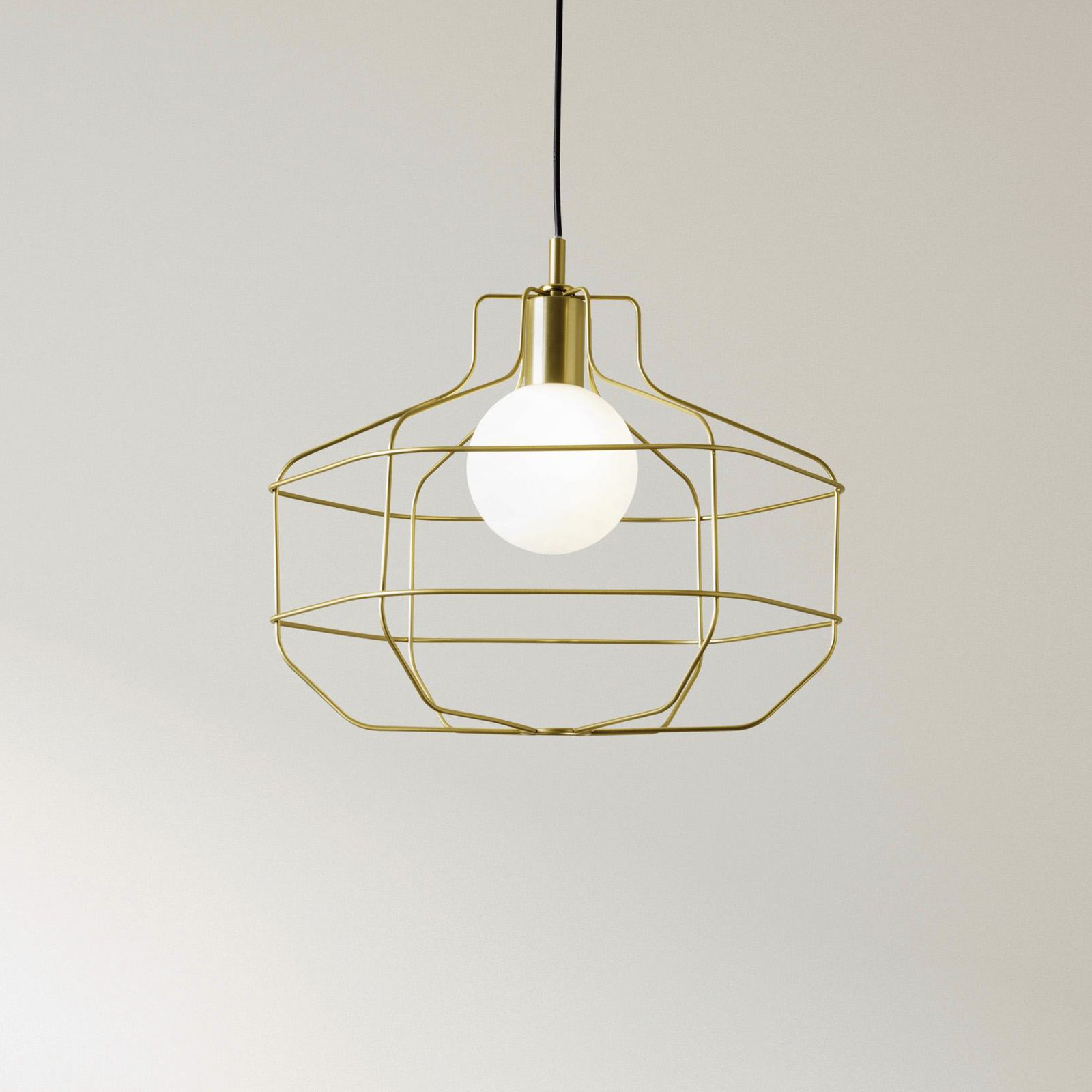 Wire pendant light, gold, metal cage, 40 x 33 cm