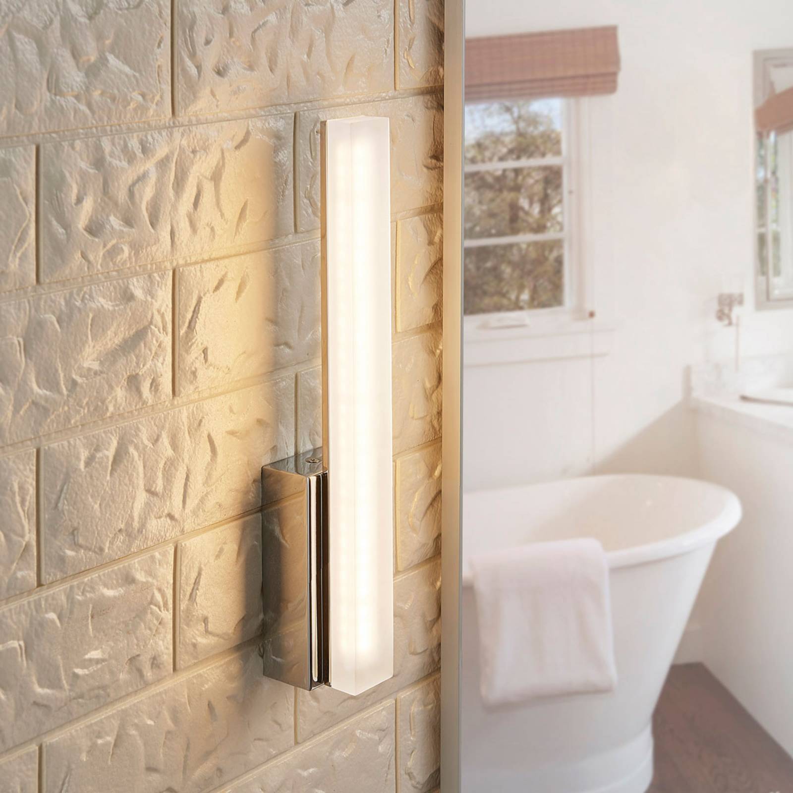 Lucande Slim LED wall light Julie, IP44, for Bathroom, acrylic, metal, 4.5 W, W: 5.7 cm, H: 32 cm