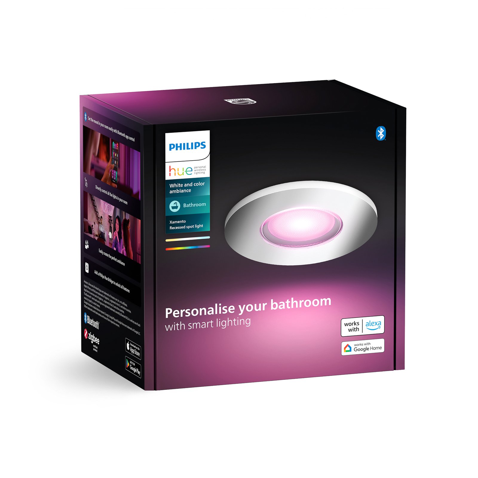 Philips Hue LED upotettava valonheitin Xamento, kromi, Ø 9,4 cm, CCT RGB