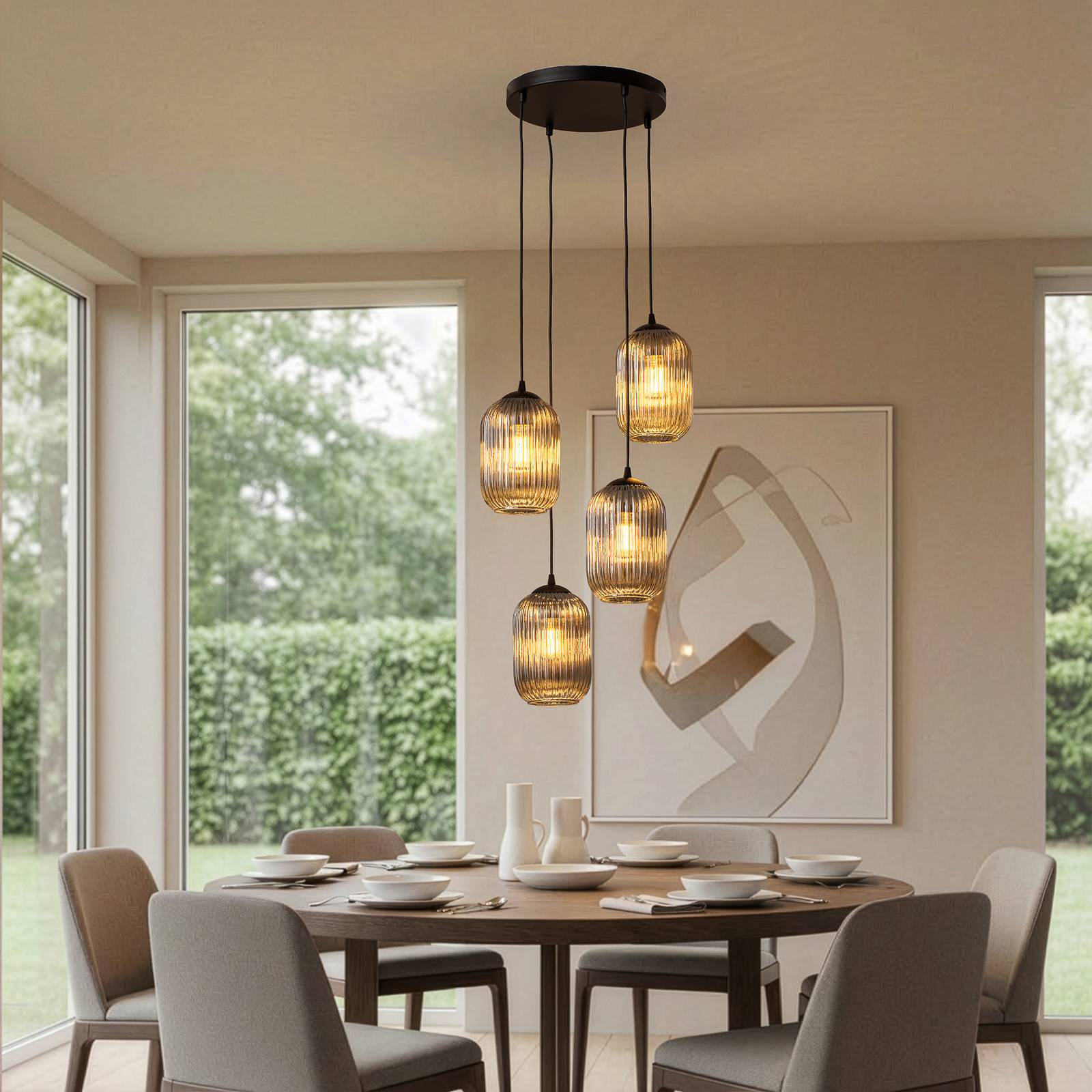 Pendellampe Verdi, Ø 30 cm, schwarz/rauchgrau, Glas, 4-flg. günstig online kaufen