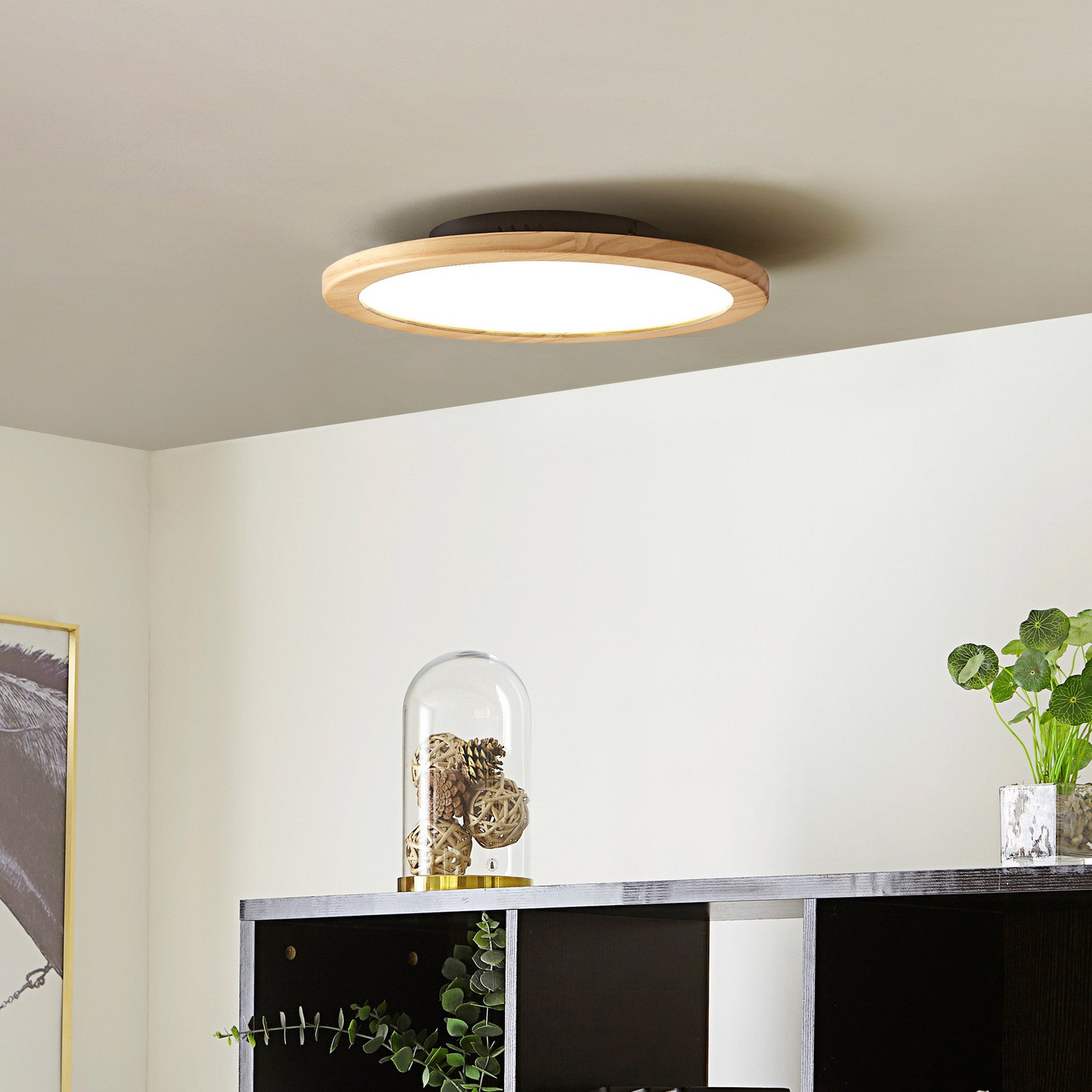 Lucande LED plafonieră Joren Ø 38 cm lemn CCT telecomandă - Camera de zi / sufragerie - Casă de țară / Rustic - lemn deschis alb