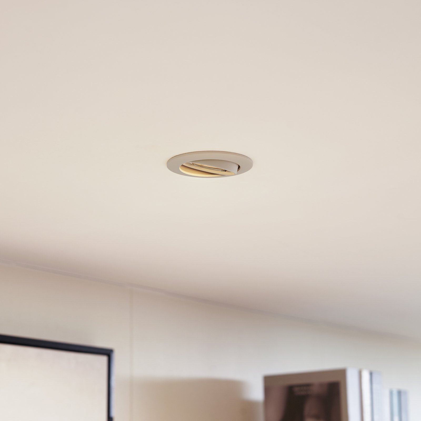 Prios recessed ceiling light Fibur, beige, aluminium, Ø 8.2 cm