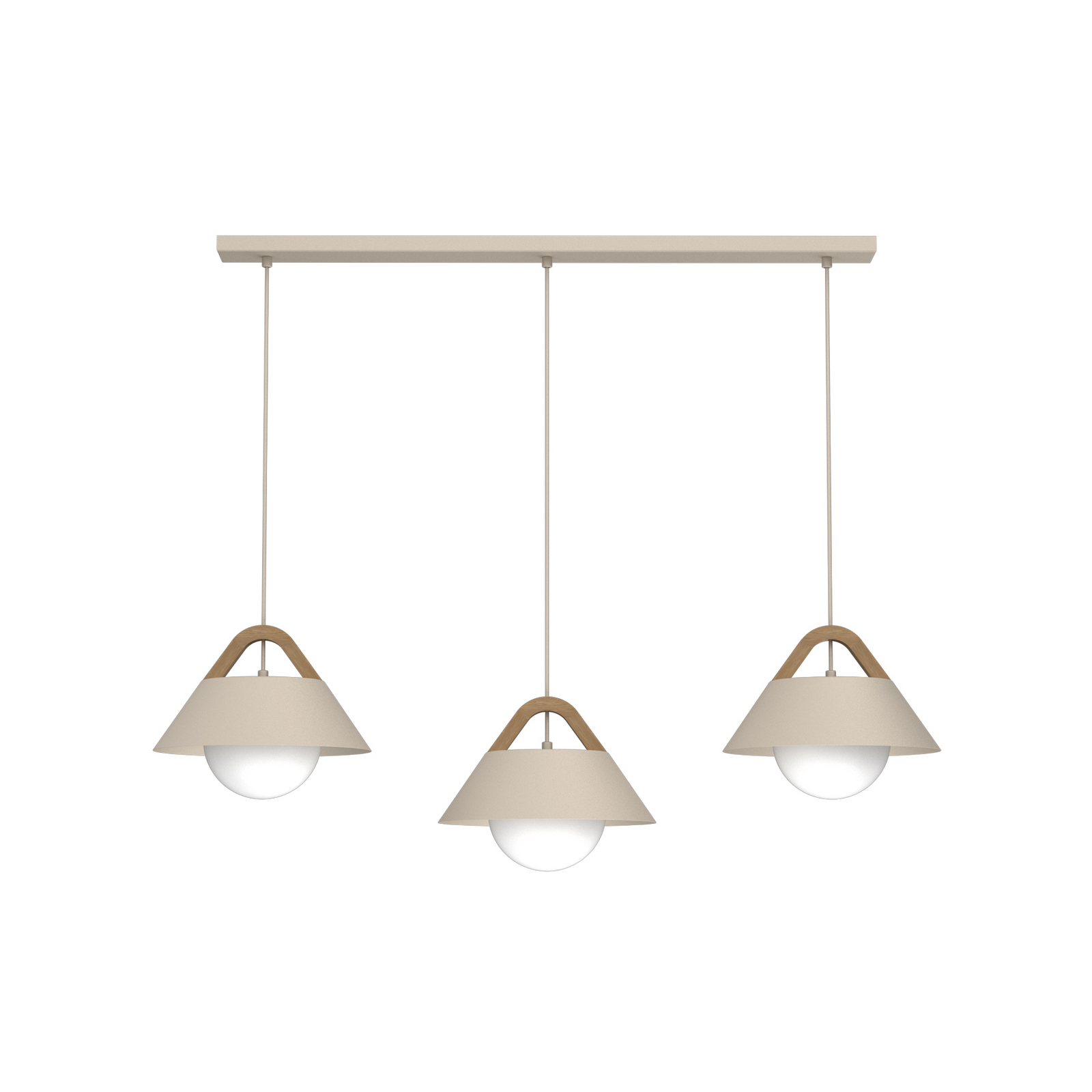Funda pendant light, beige, length 110 cm, 3-bulb, metal/glass Funda pendant light, beige, length 110 cm, 3-bulb, metal/glass