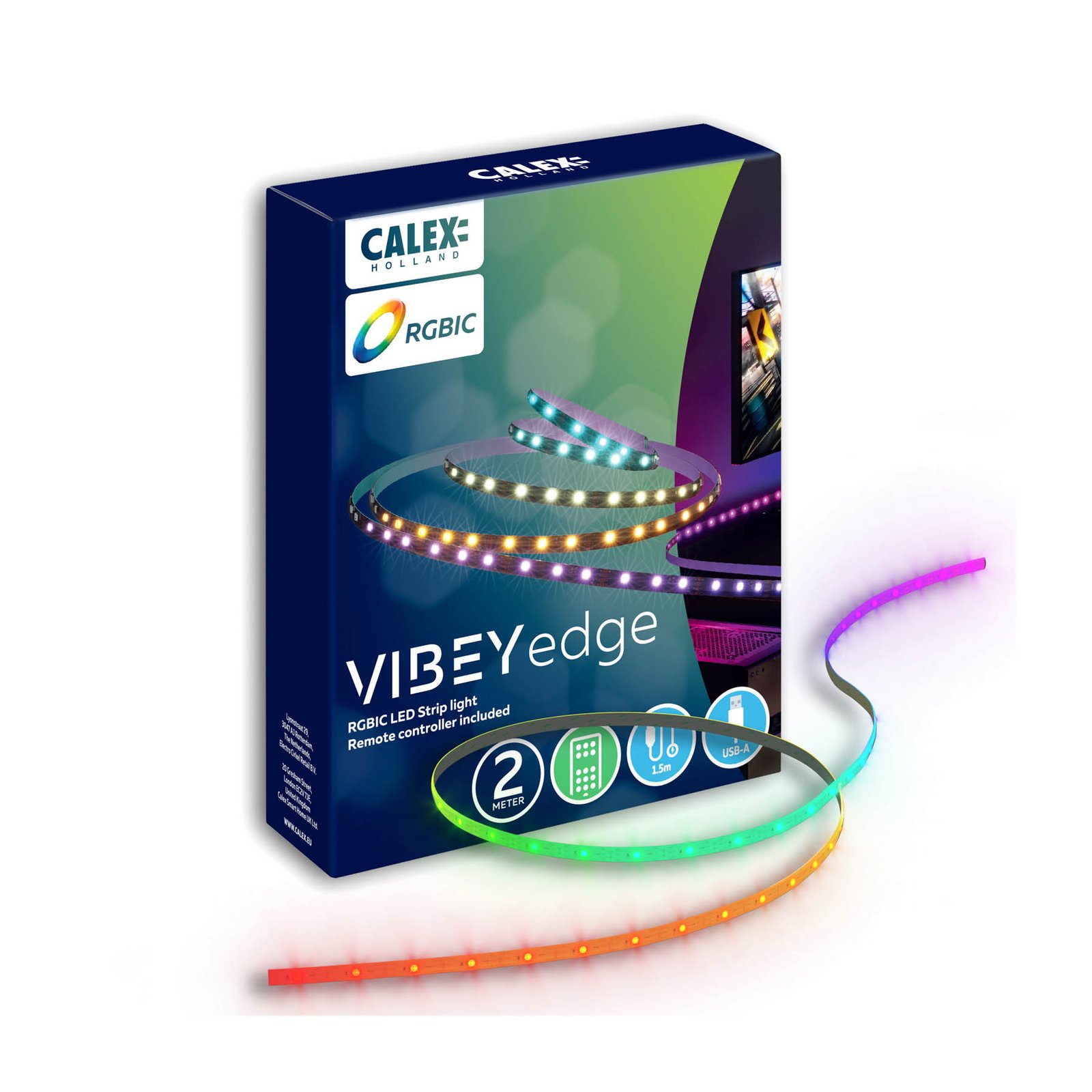 Calex LED strip Vibey, length 2 m, USB, remote control, RGBIC, CCT