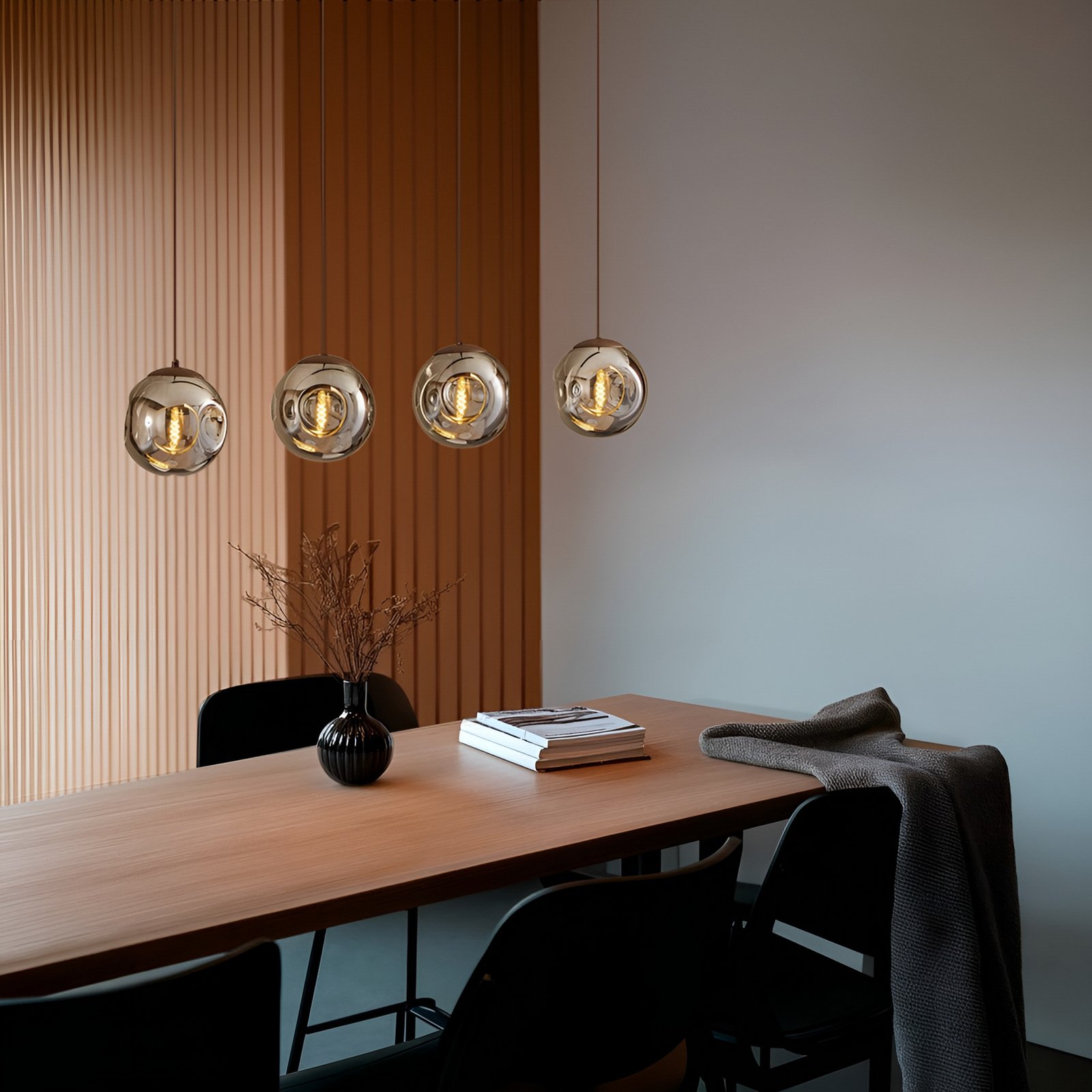 Lindby suspension Valentina, E14, 4 lampes, gris fumé, verre