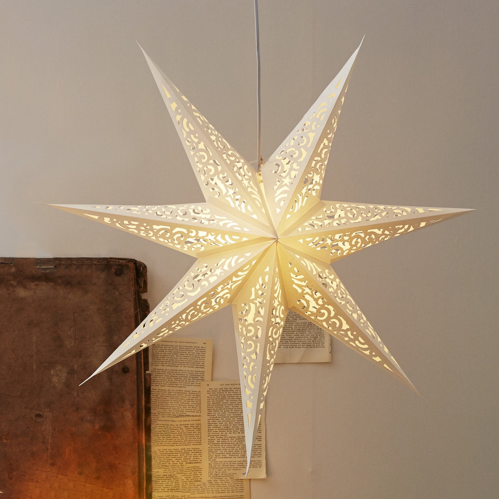 Papírová hvězda Lace bez osvětlení, Ø 80 cm, bílá