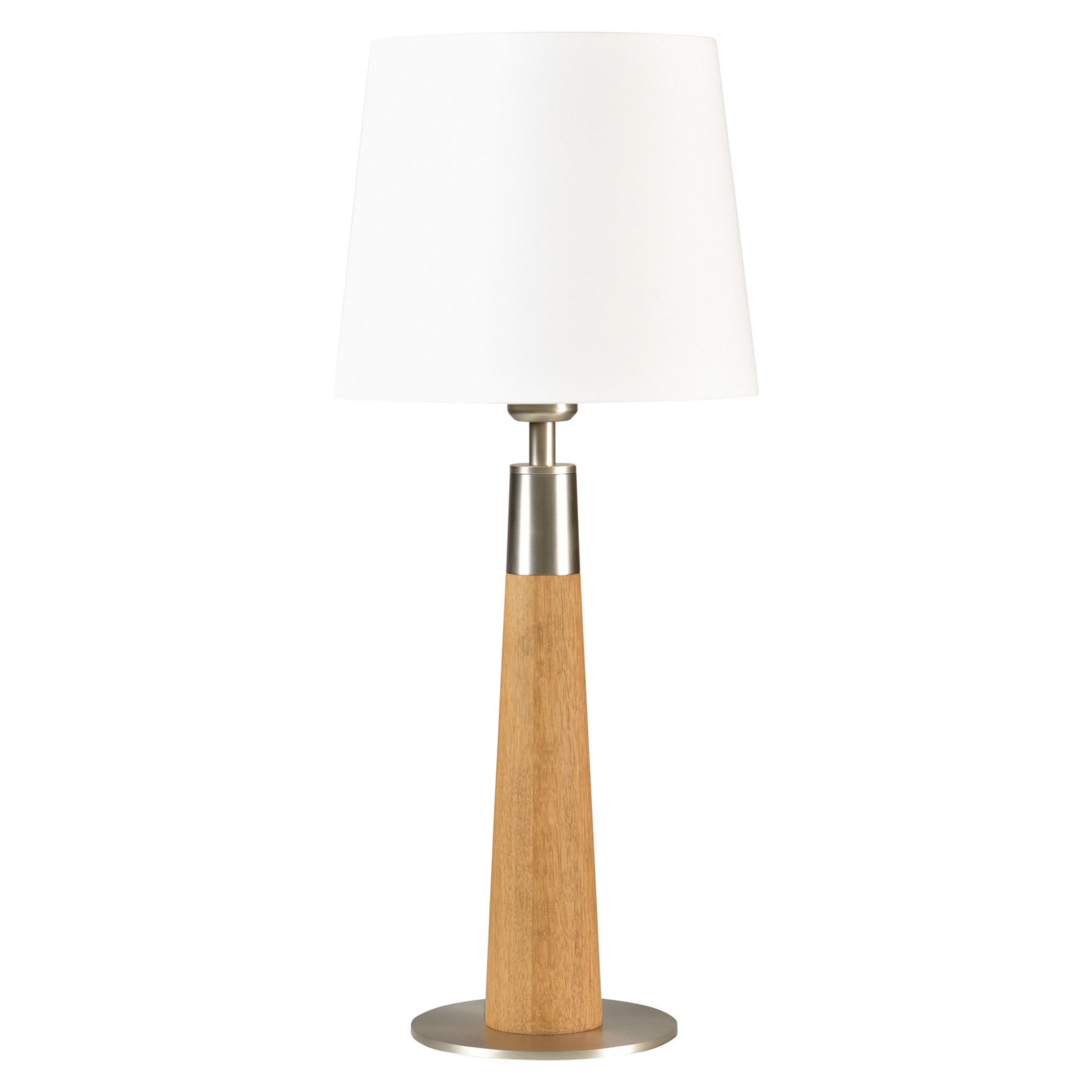 HerzBlut Conico table lamp white, oiled oak, 58 cm, for Living / Dining Room, wood, fabric, metal, E27, 60 W, energy efficiency: A++, H: 58 cm