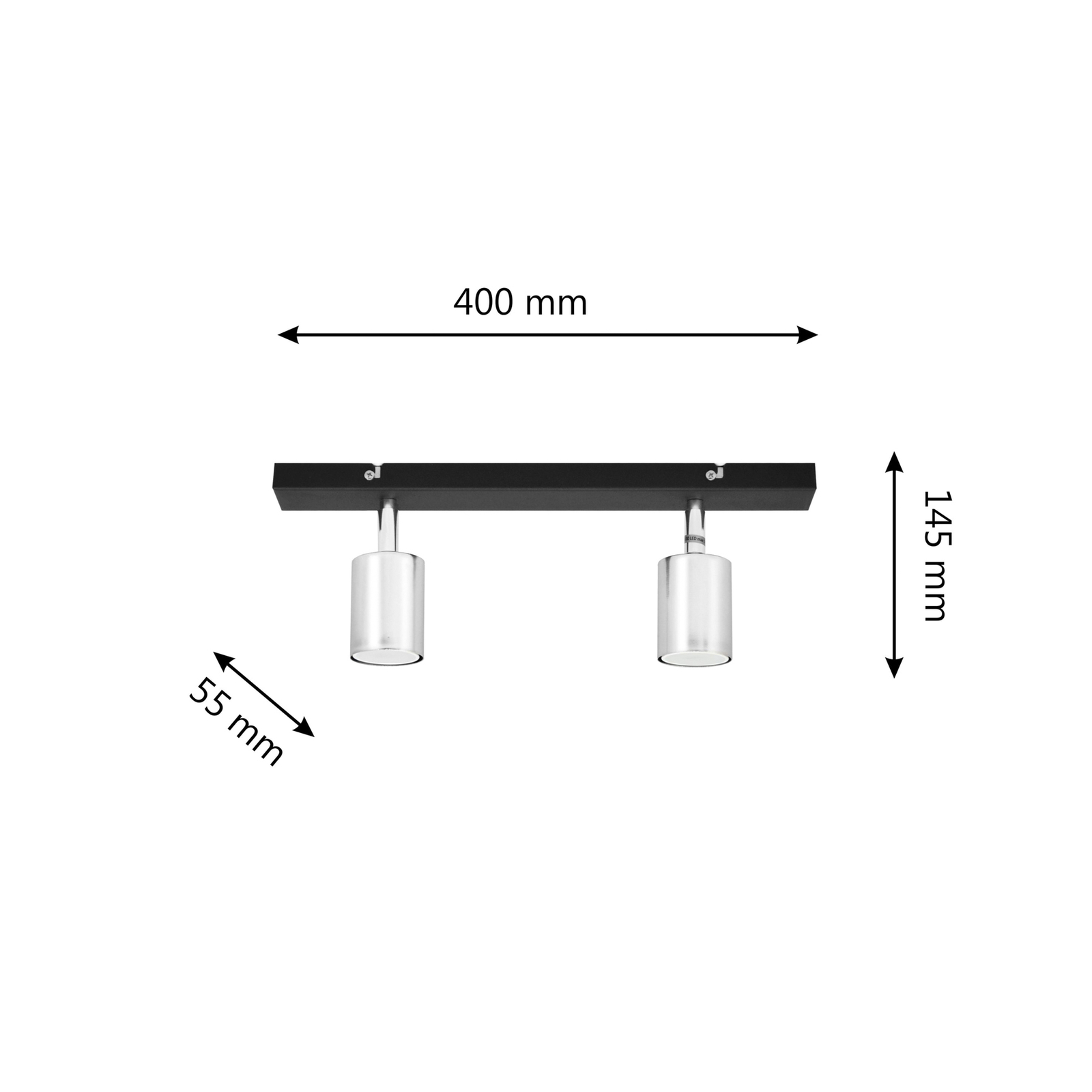 Loftlampe Tune II, sort/krom, metal, 2-lys, E27