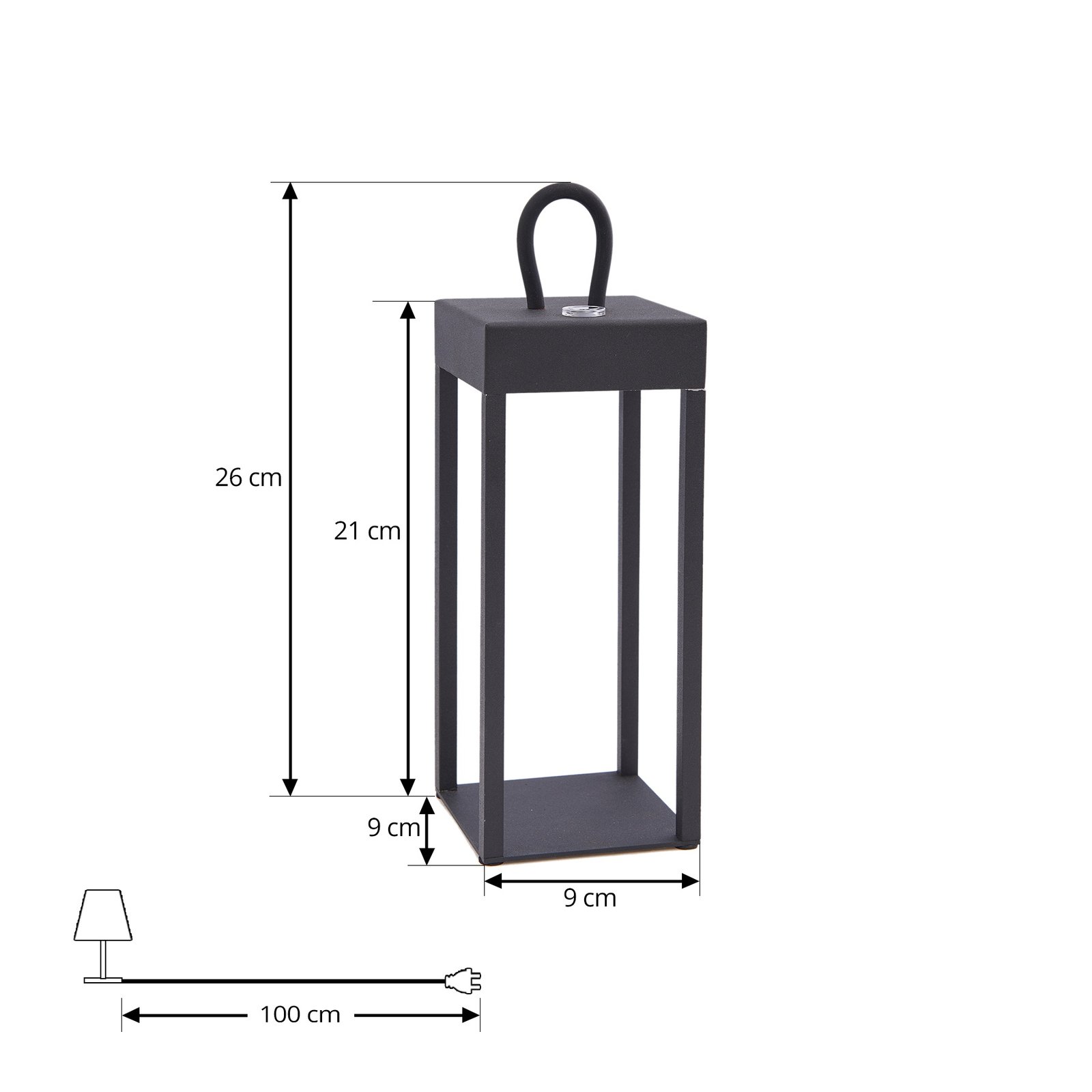 Lindby LED-Akkutischlampe Iruna, schwarz, Metall, 27cm, dim.