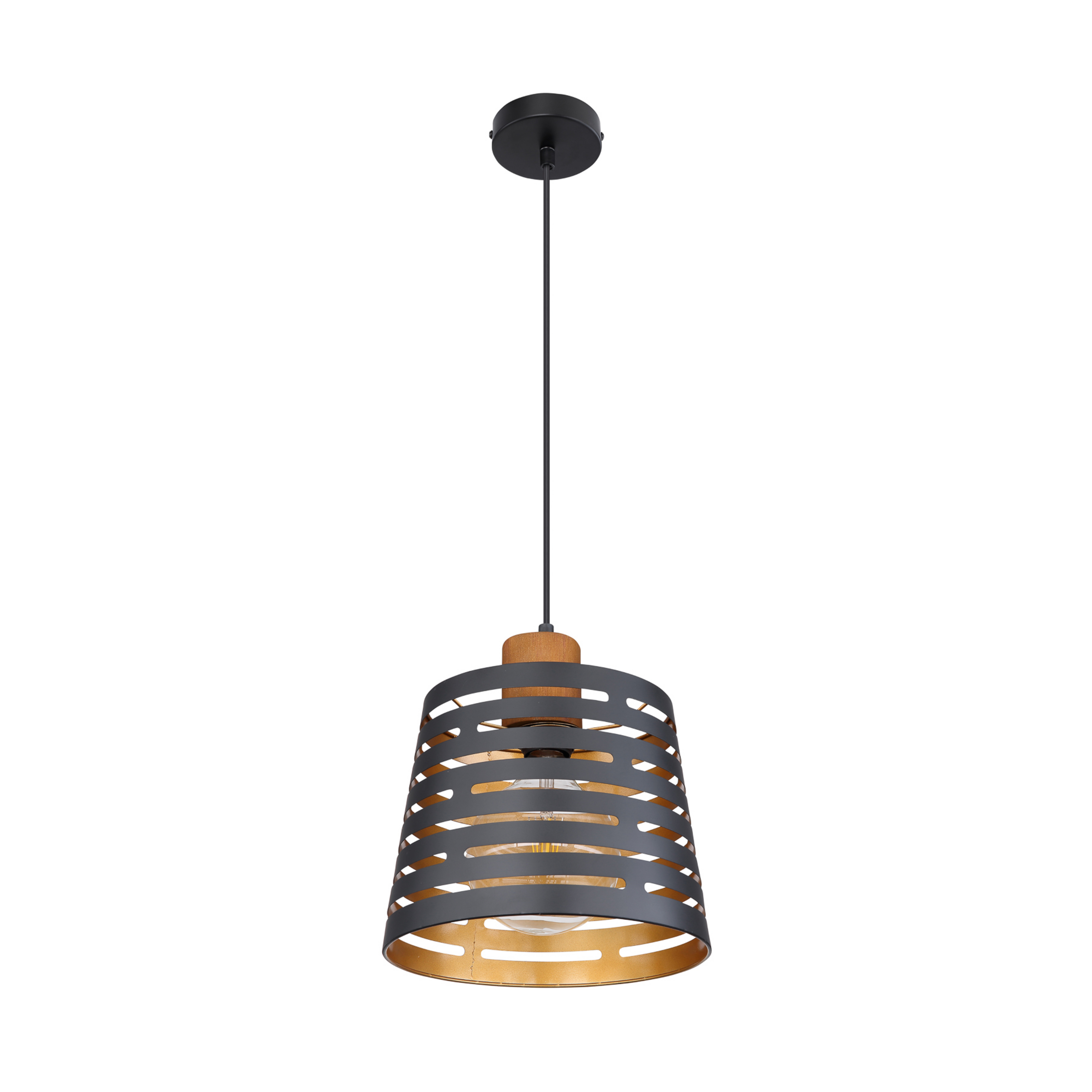 Hängelampe Ablona, Ø 25 cm, schwarz/goldfarben, Metall
