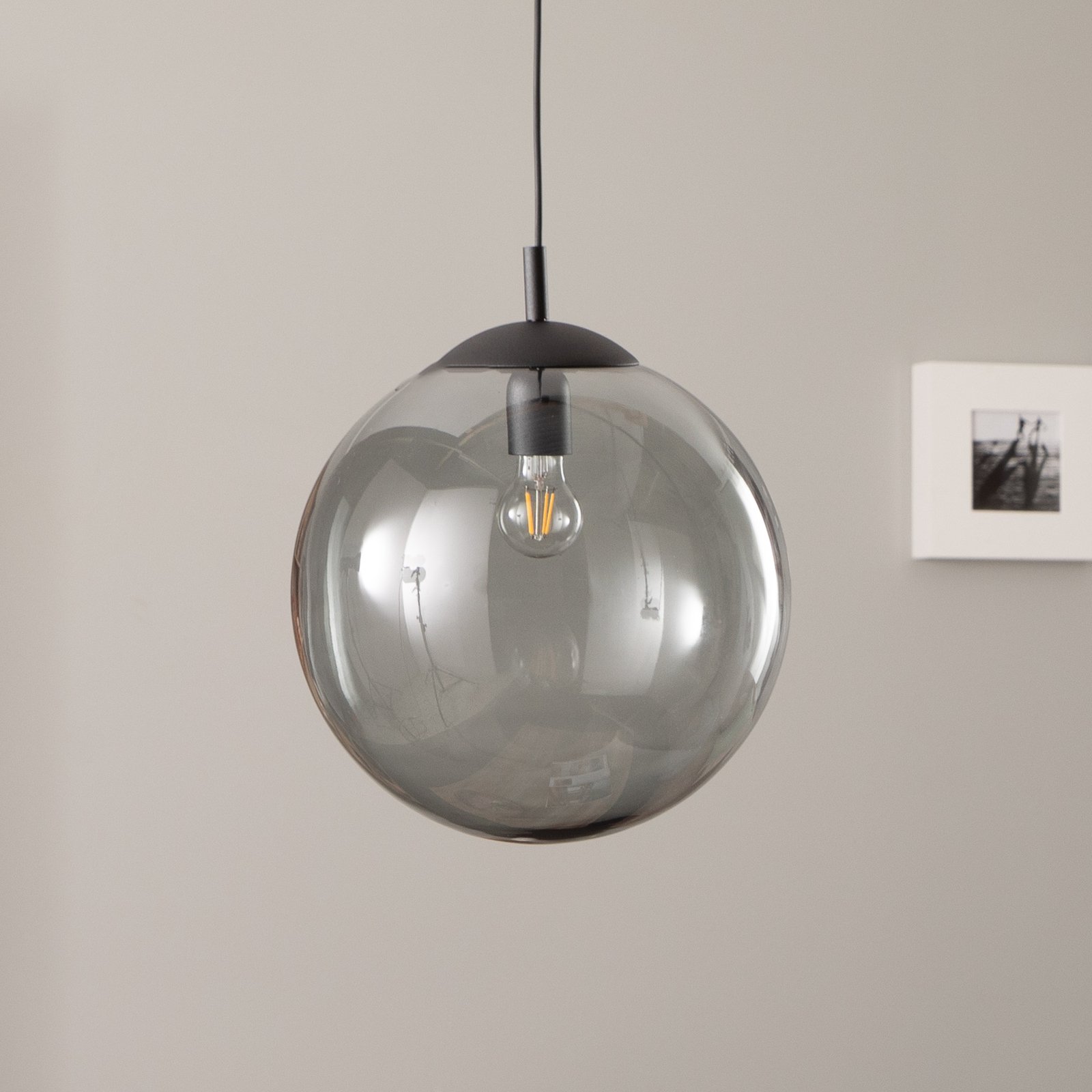 Esme pendant light, glass, graphite-transparent, 1-bulb, Ø 35 cm
