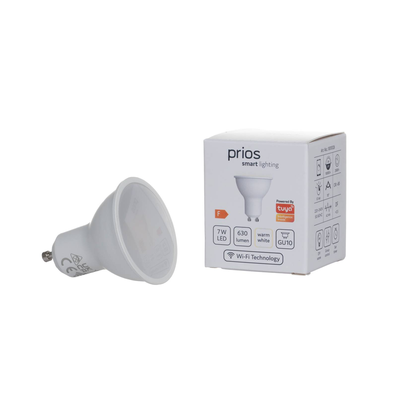 Prios LED-GU10-lampa plast 7W WLAN opal 3-pack