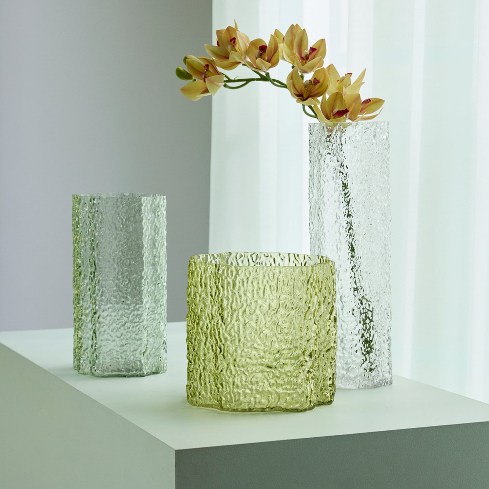 Vaso triplo, set da 3, verde/trasparente - Hübsch