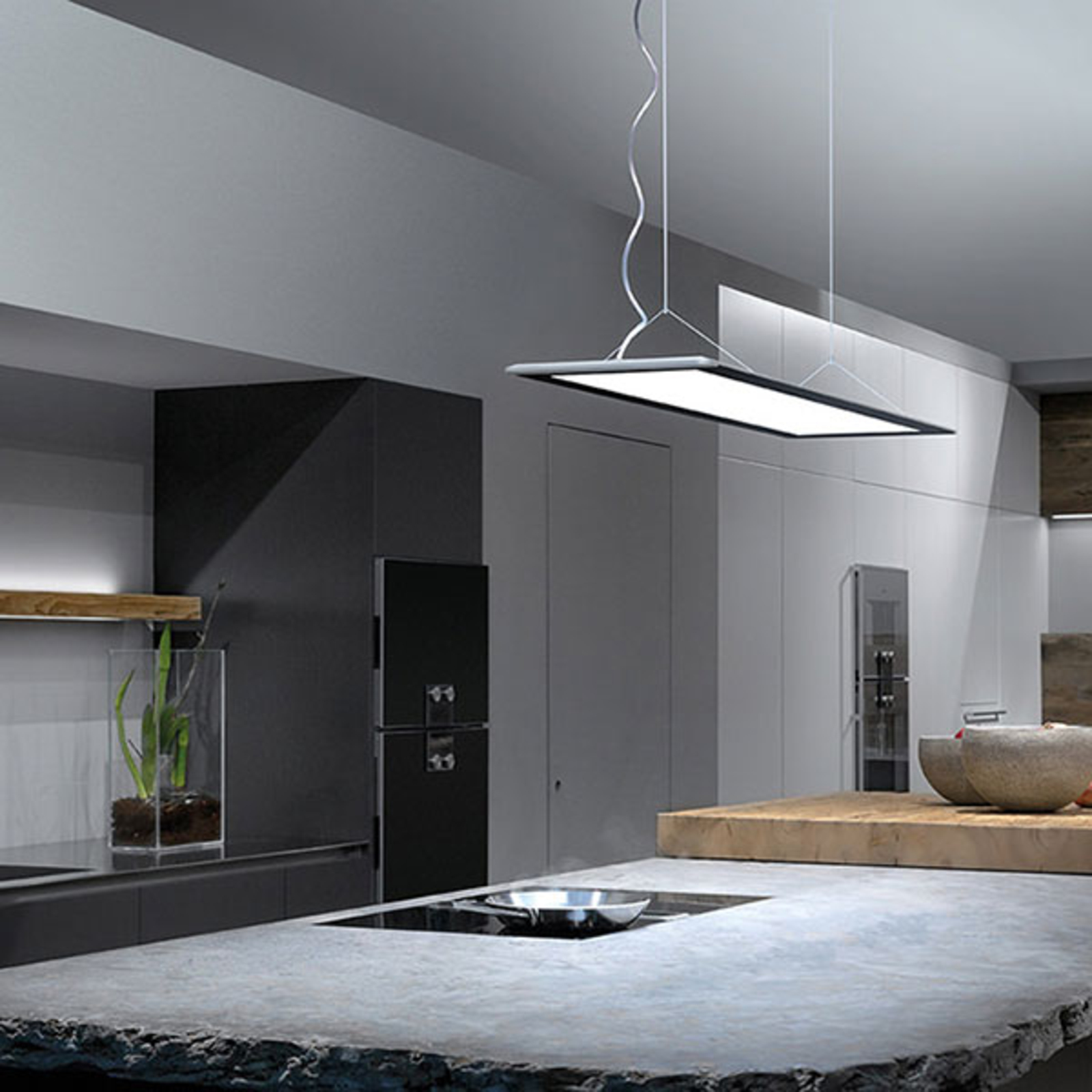 GRIMMEISEN Onyxx air pendant light black, for Workroom / Office, anodised aluminium, glass, 70 W, energy efficiency: A+, L: 132 cm, W: 36.5 cm, H: 1.4 cm