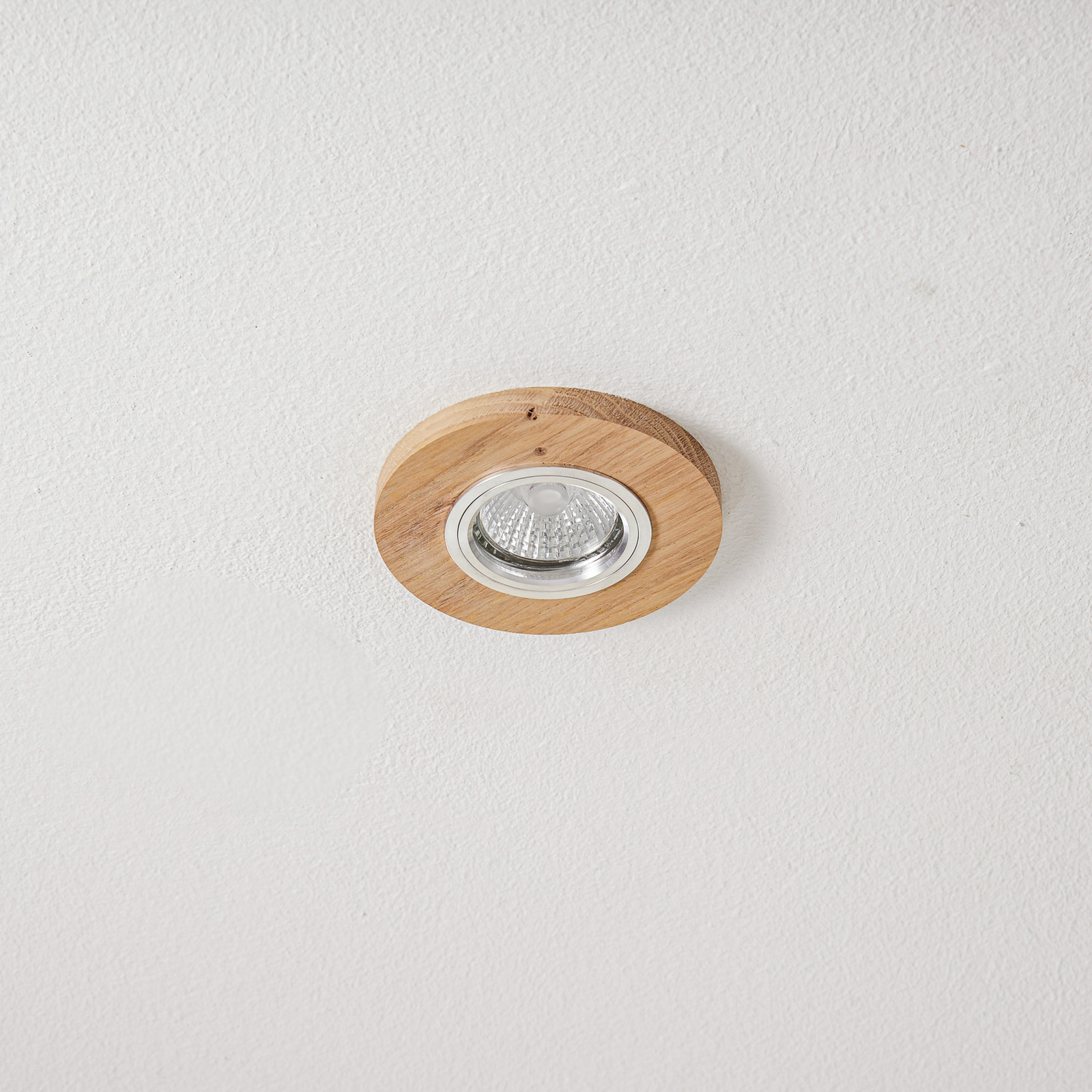 Zapustené bodové svietidlo Sirion, kruhové, Ø 10 cm, dubové drevo, GU10