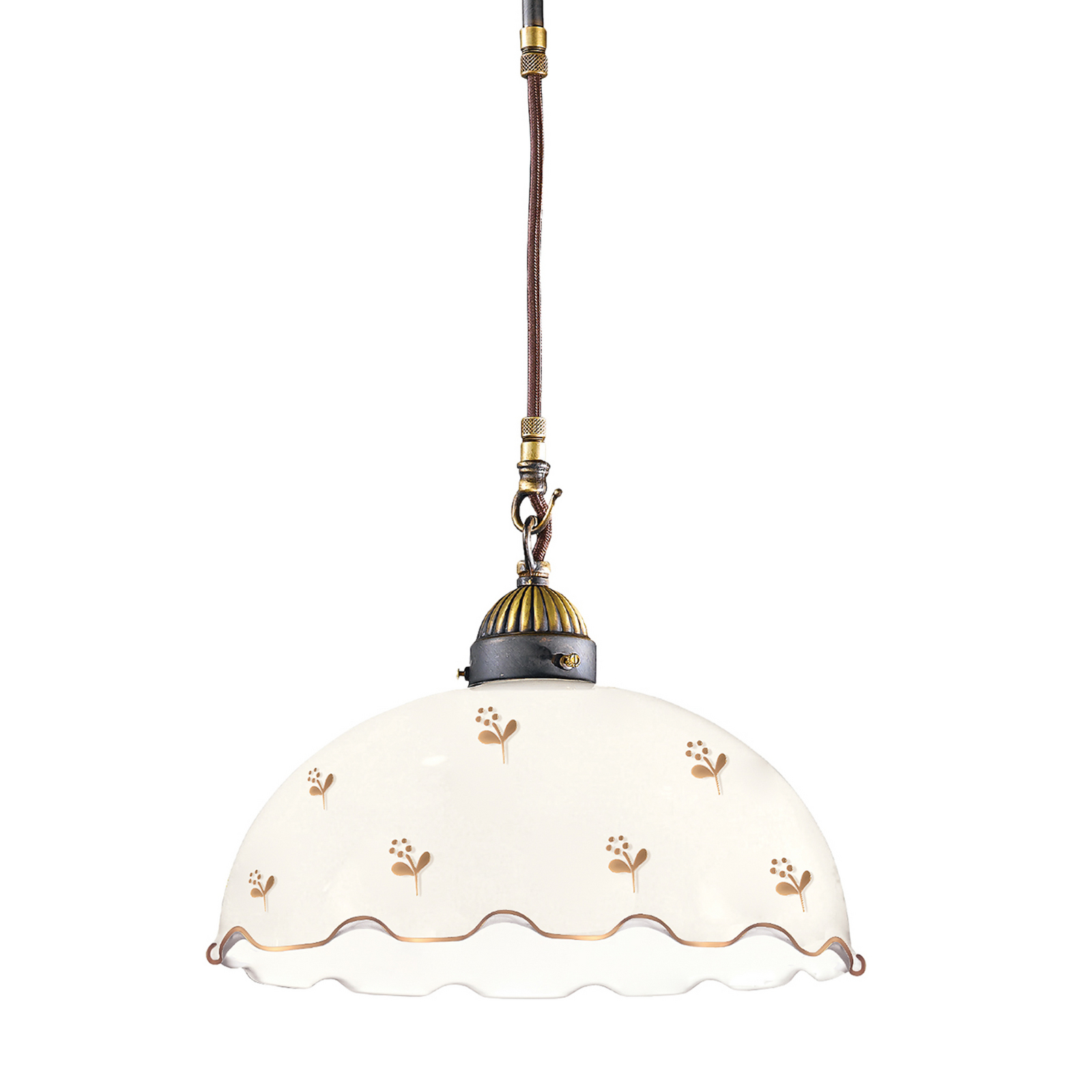 KOLARZ Hängelampe Nonna Ø 30cm Blume goldfarben Rand gewellt