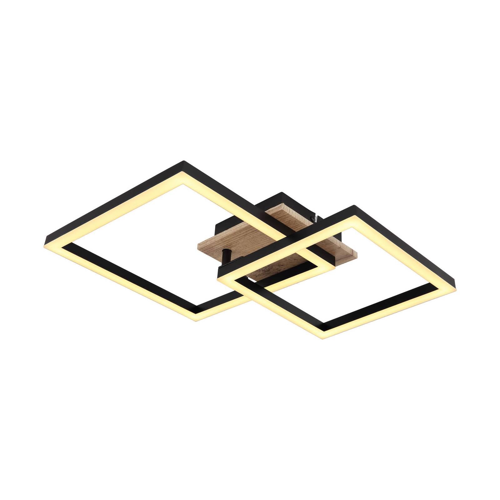 LED-Deckenlampe Bossy, Länge 53, schwarz/holz dunkel, Holz