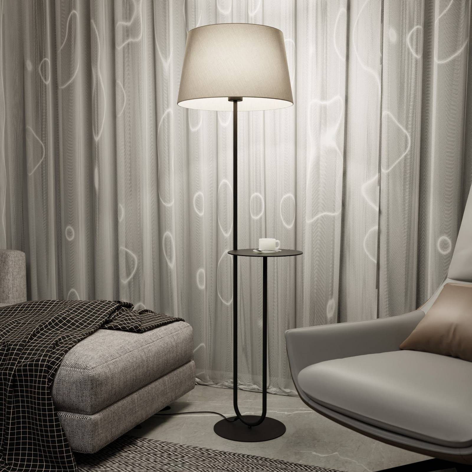 Stehlampe Hotel, beige/schwarz, Höhe 150 cm, Stoff/Metall günstig online kaufen