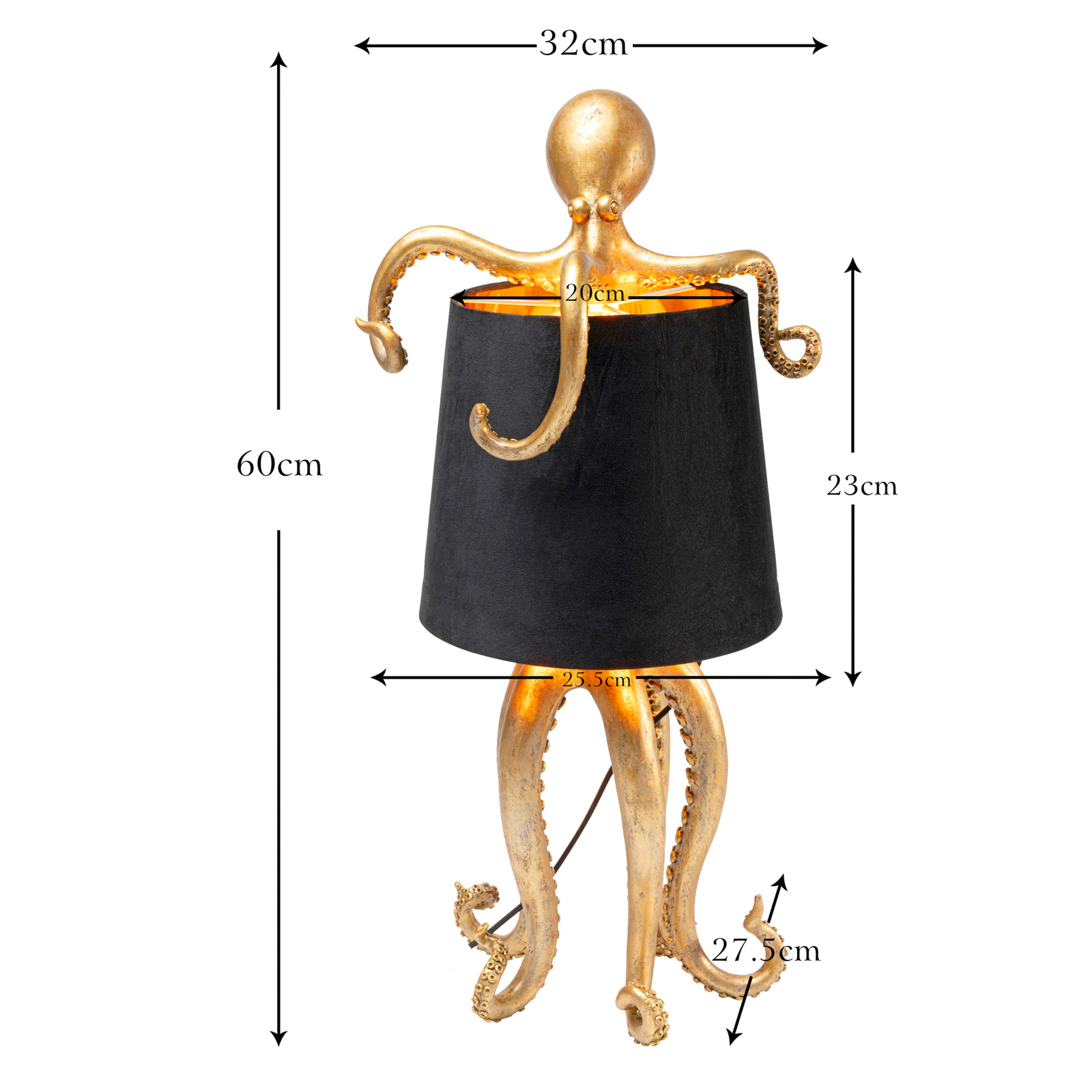 Candeeiro de mesa KARE Octopus, dourado, tecido, altura 47 cm Candeeiro de mesa KARE Octopus, dourado, tecido, altura 47 cm