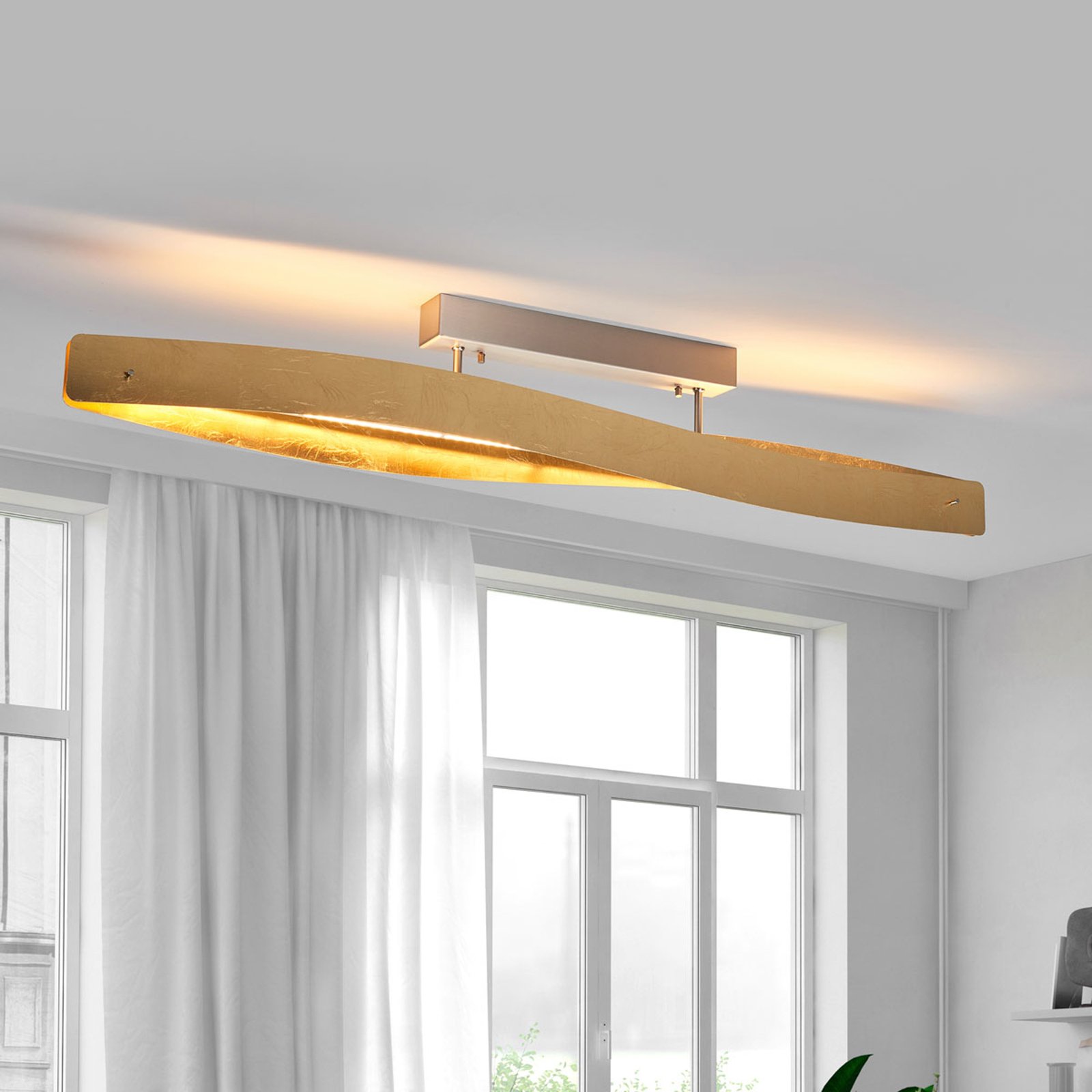 Lampada LED da soffitto finitura dorata a foglia