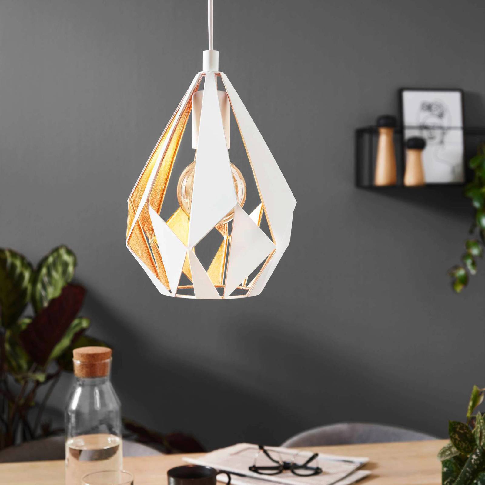 Lampa wisząca Carlton 1, biało-złota, Ø 20,5cm