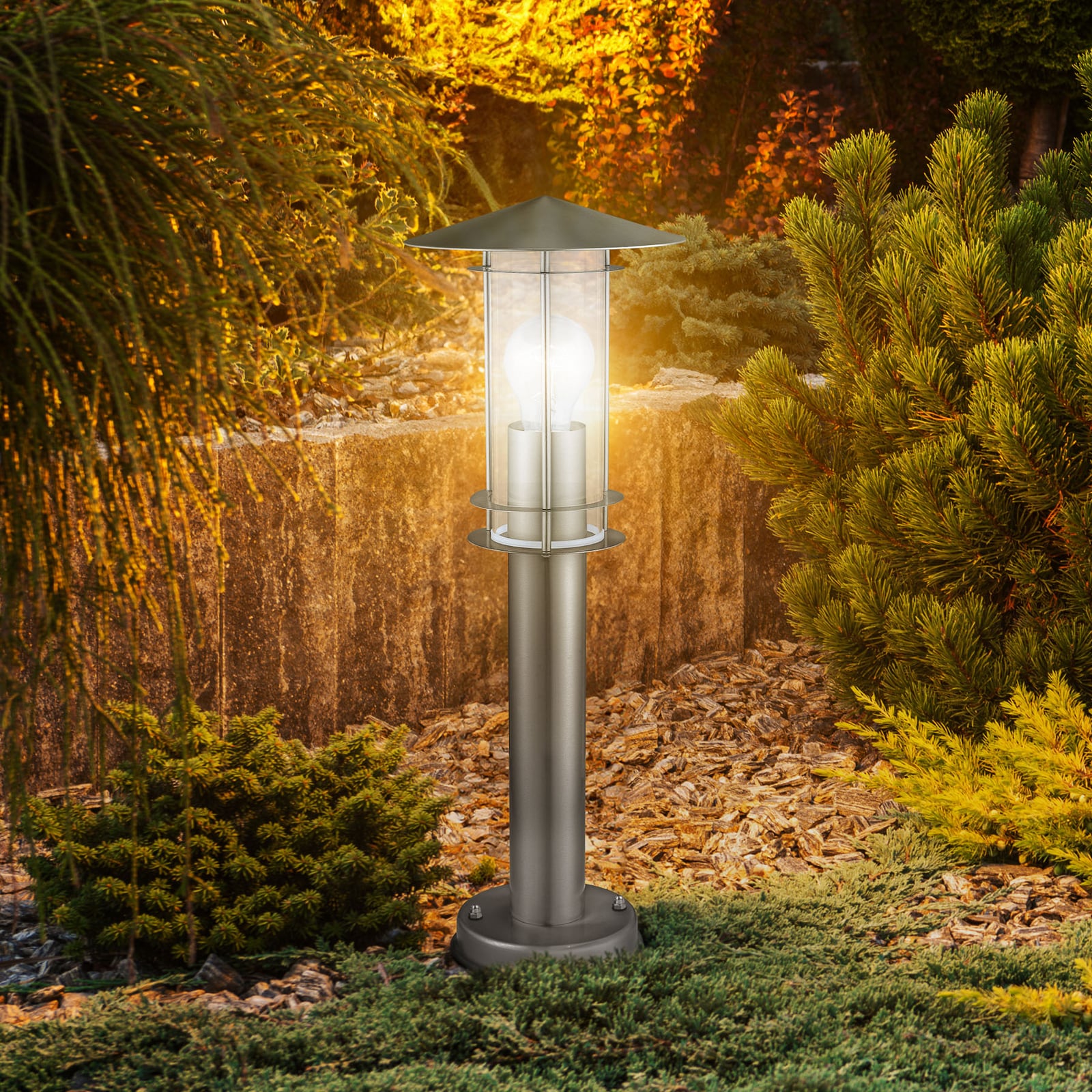 Sockelleuchte Lisio, edelstahlfarben, Höhe 50 cm, Edelstahl