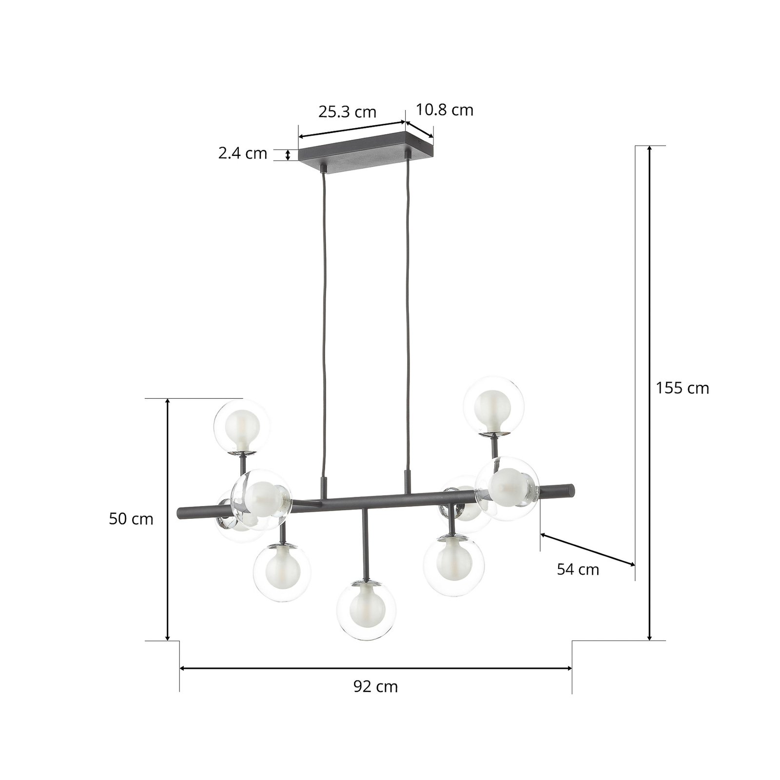 LED závěsné světlo Altais, 9 zdroje, nesmazatelný