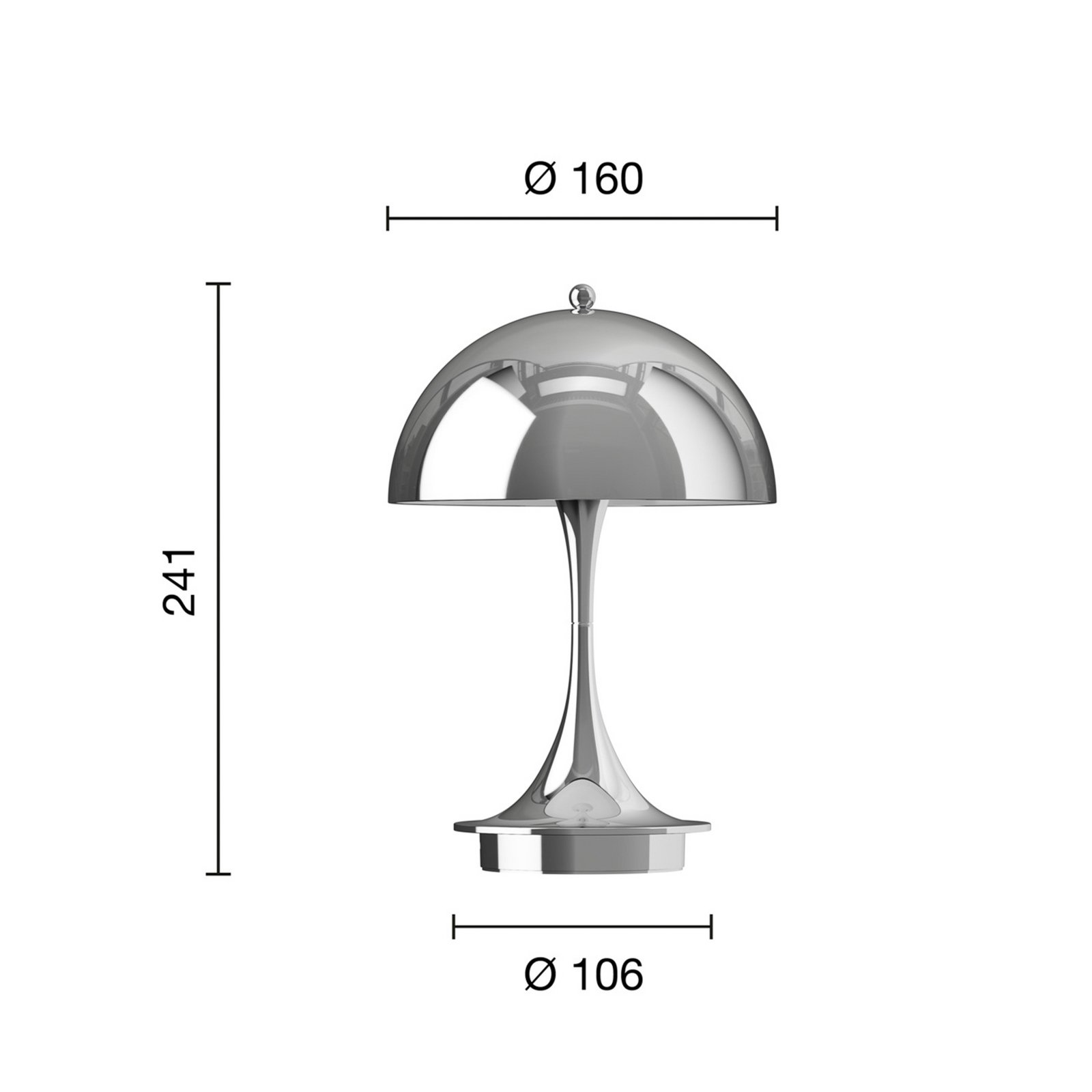 Panthella 160 Portátil Candeeiro de Mesa V3 High Lustre Cromado Plated - Louis P
