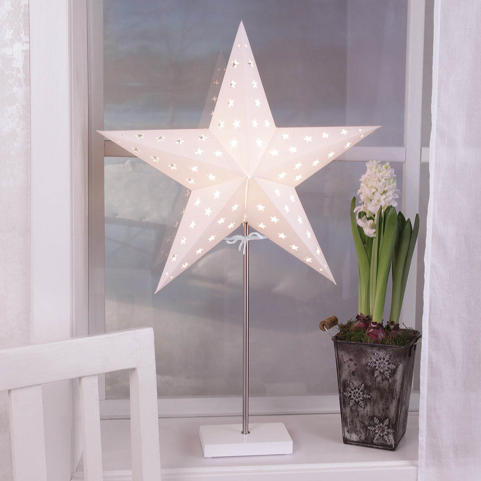 Combi Pack διακοσμητικό φωτιστικό - αστέρι και σκιάδιο - λευκή βάση