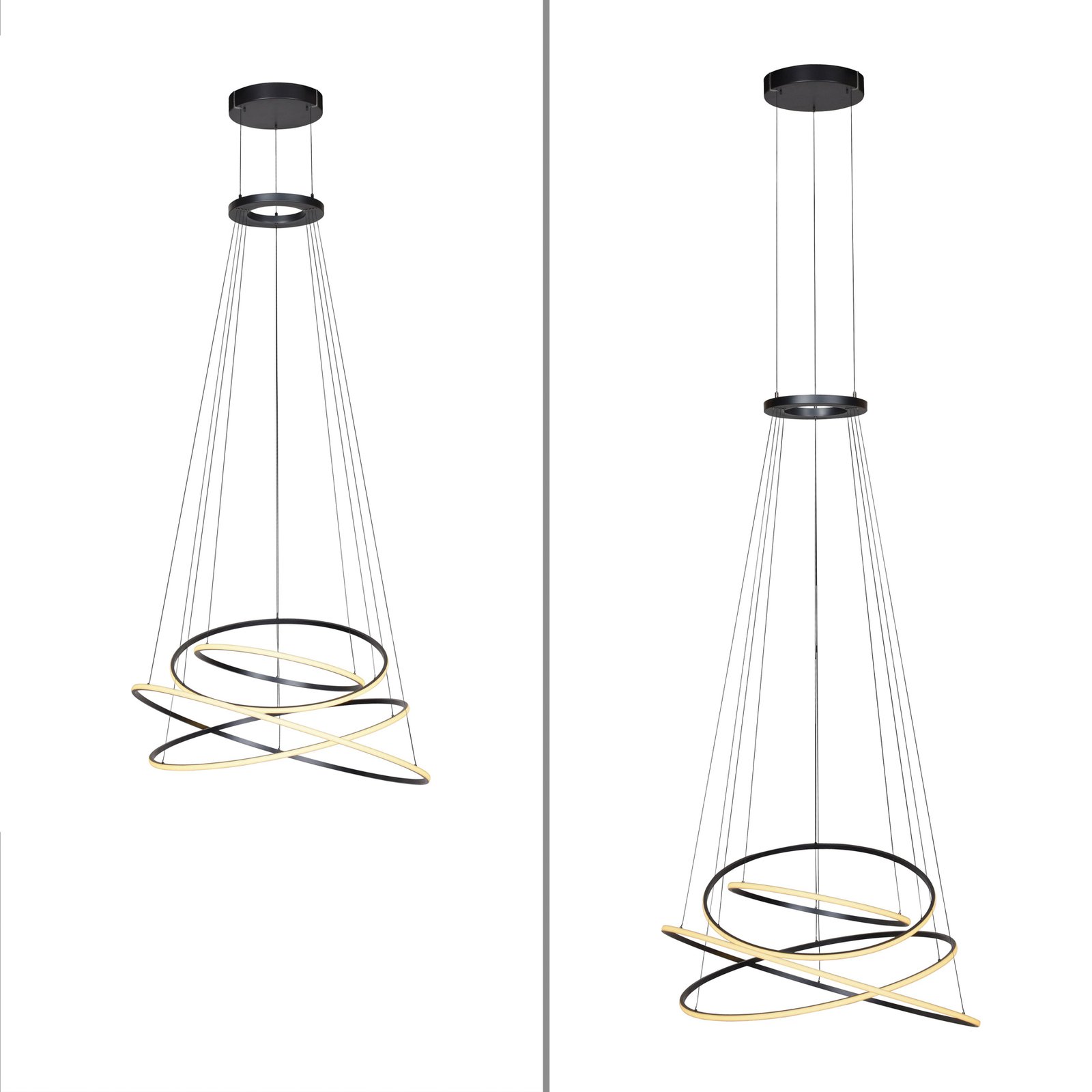 Závesné svetlo PURE LED E-Flying Rings, sivé, Ø 110 cm, CCT