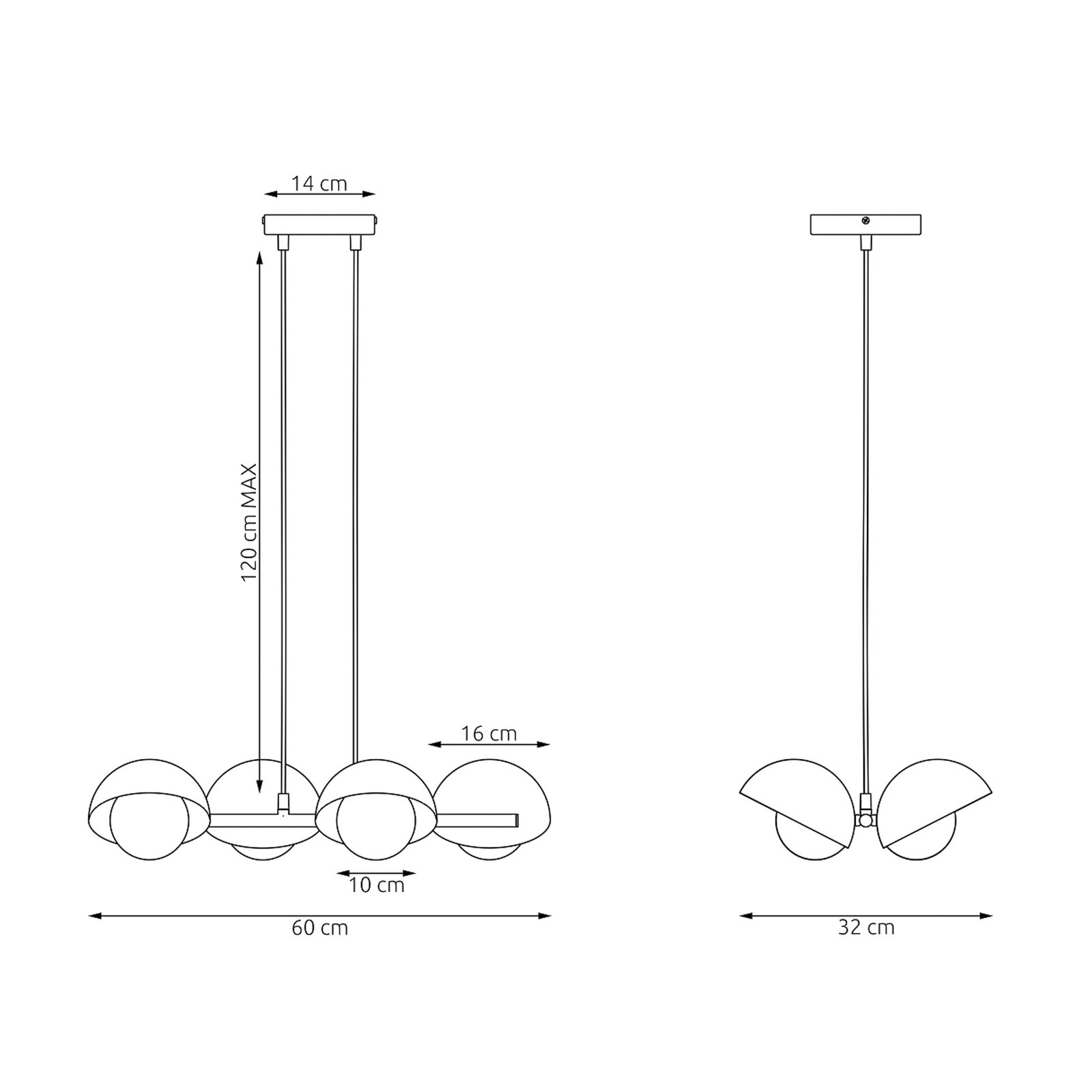 Boom 4 pendant light, beige, glass/steel, length 60 cm Boom 4 pendant light, beige, glass/steel, length 60 cm