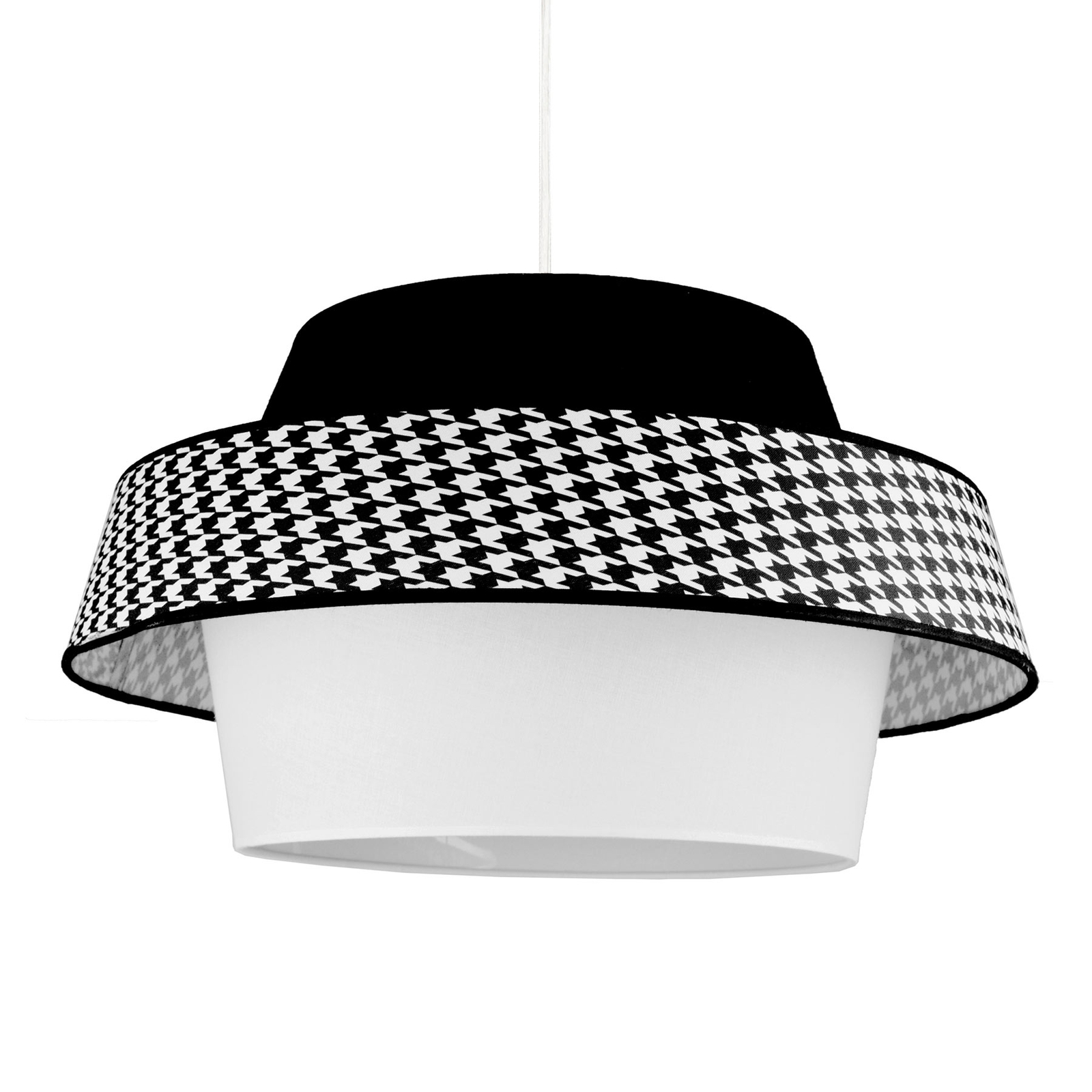 DUOLLA Andromeda hanging light, white/black/houndstooth, for Living / Dining Room, synthetic fibre fabric, E27, 40 W, energy efficiency: A++