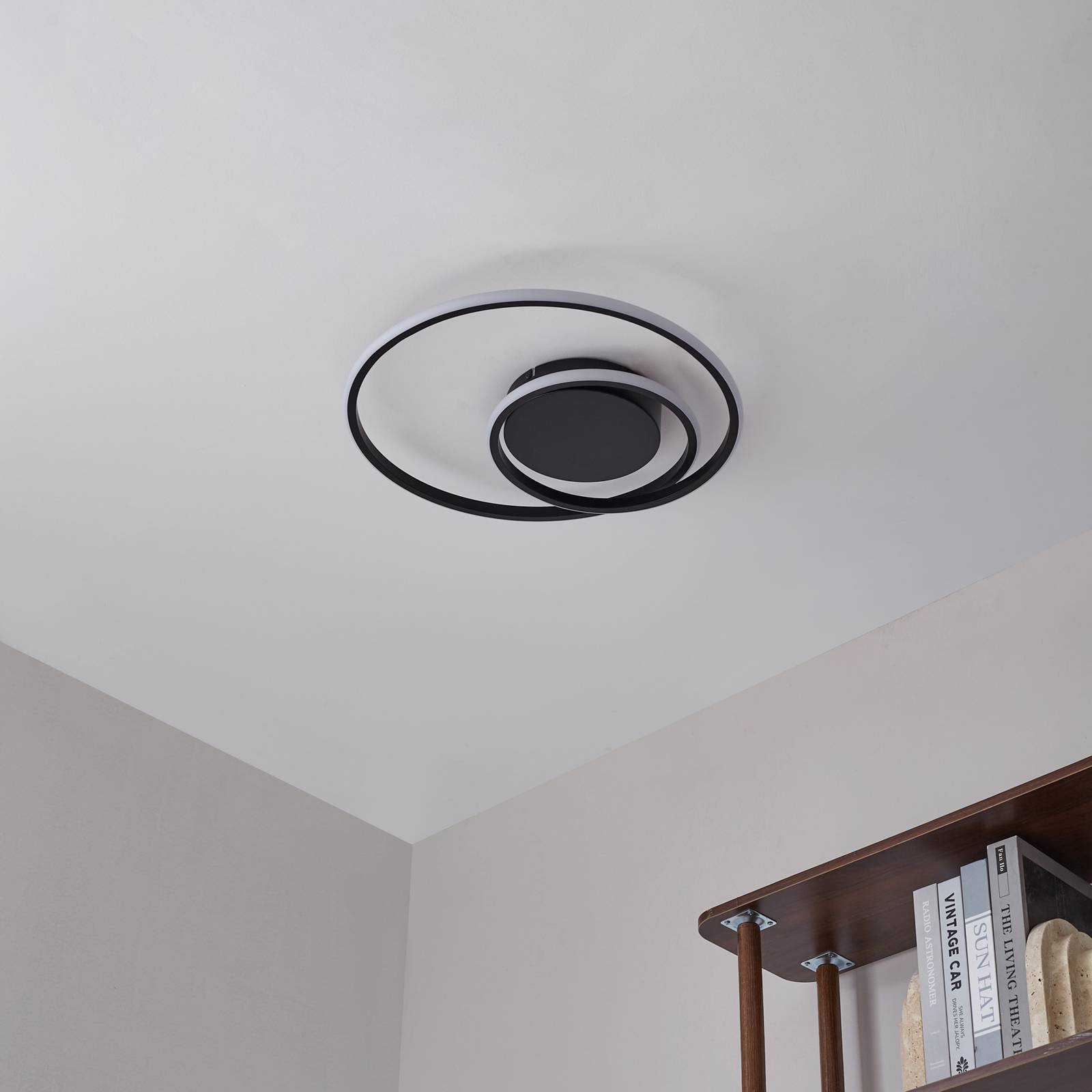 Lampa sufitowa LED Kyron, czarna, aluminium, ściemniana, Ø45cm