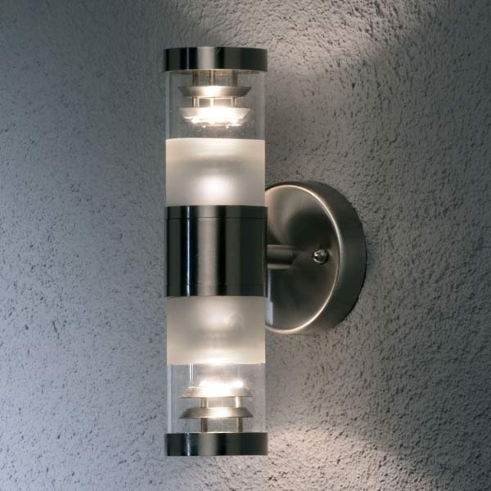 Konstmide Bolzano - 2-bulb outdoor wall light, stainless steel, glass, GU10, 35 W, energy efficiency: A++, W: 9 cm, H: 24.5 cm