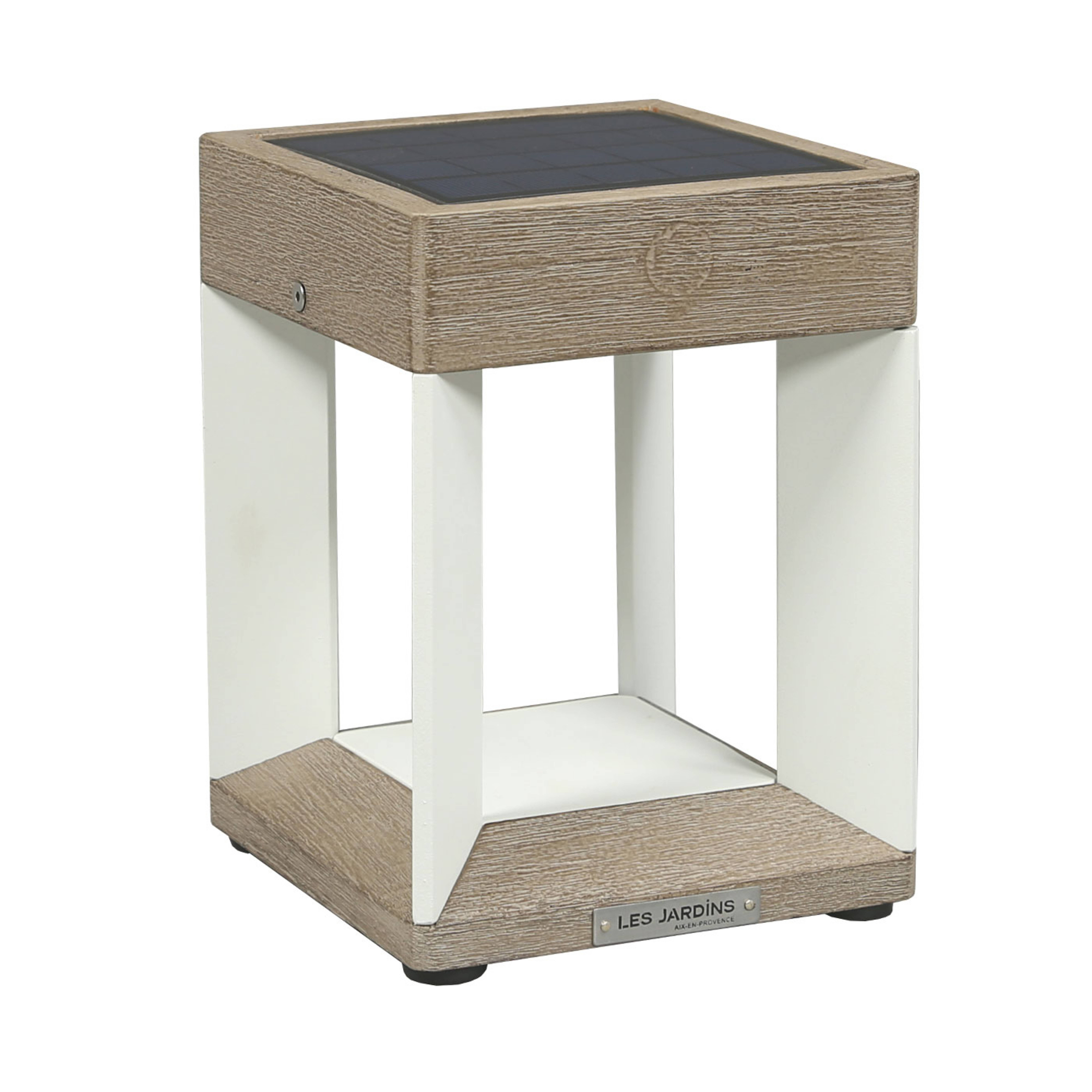 Lámpara mesa LED solar Teckalu blanco/madera clara