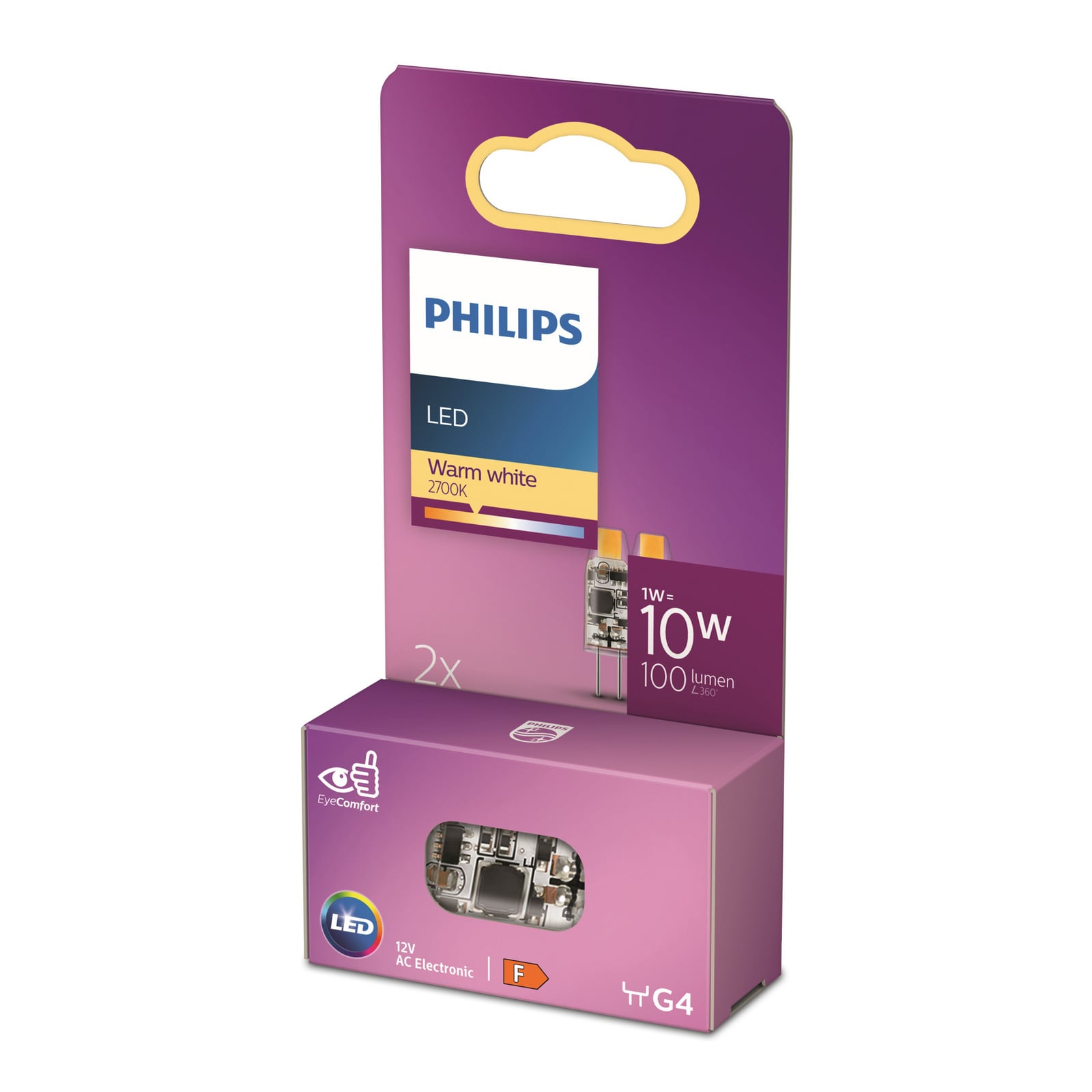 Amploule LED Philips G4 1 W, 2 700 K, transparente, lot de 2