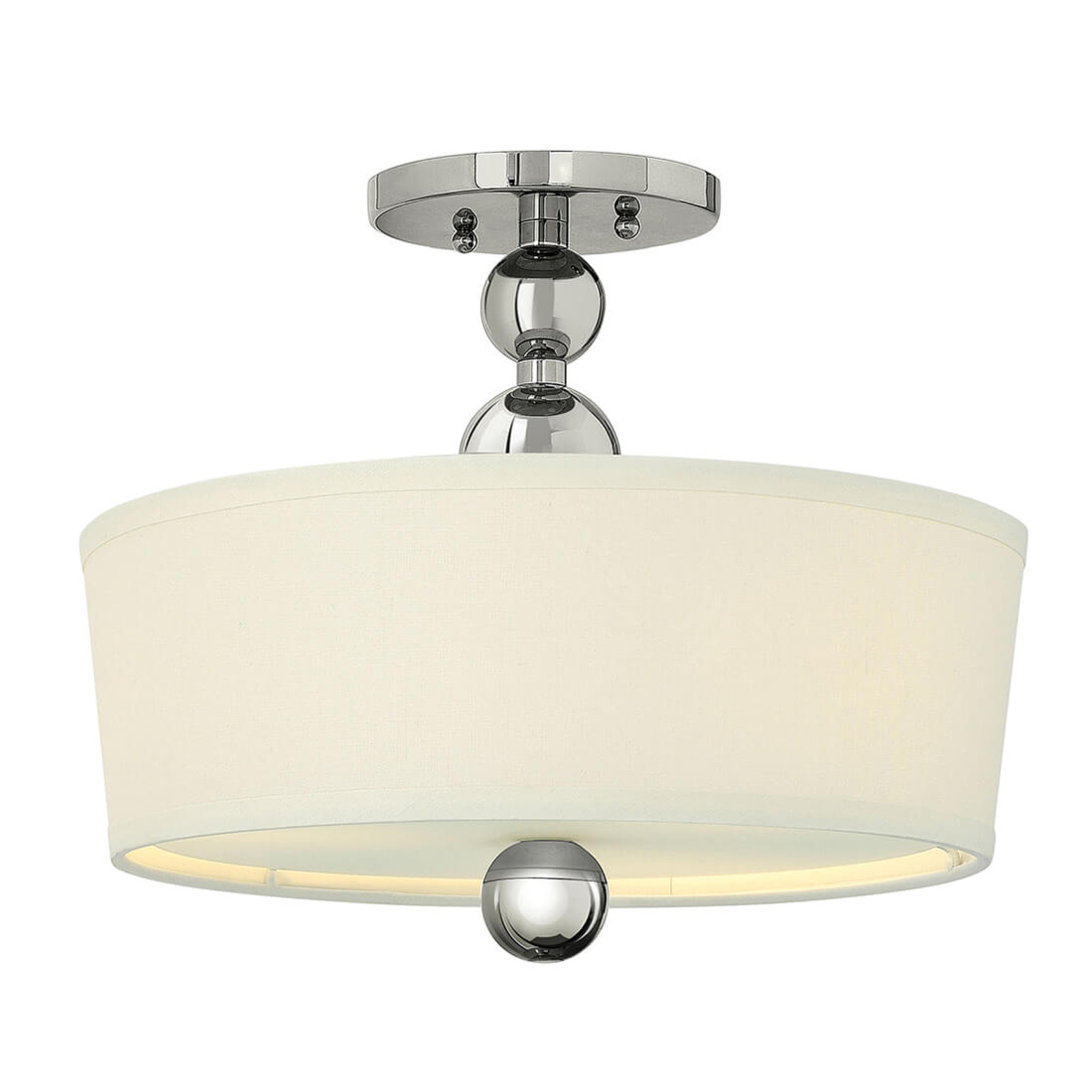 HINKLEY Zelda ceiling light, nickel, for Living / Dining Room, metal, fabric, glass, E27, 60 W, energy efficiency: A++, H: 31.8 cm
