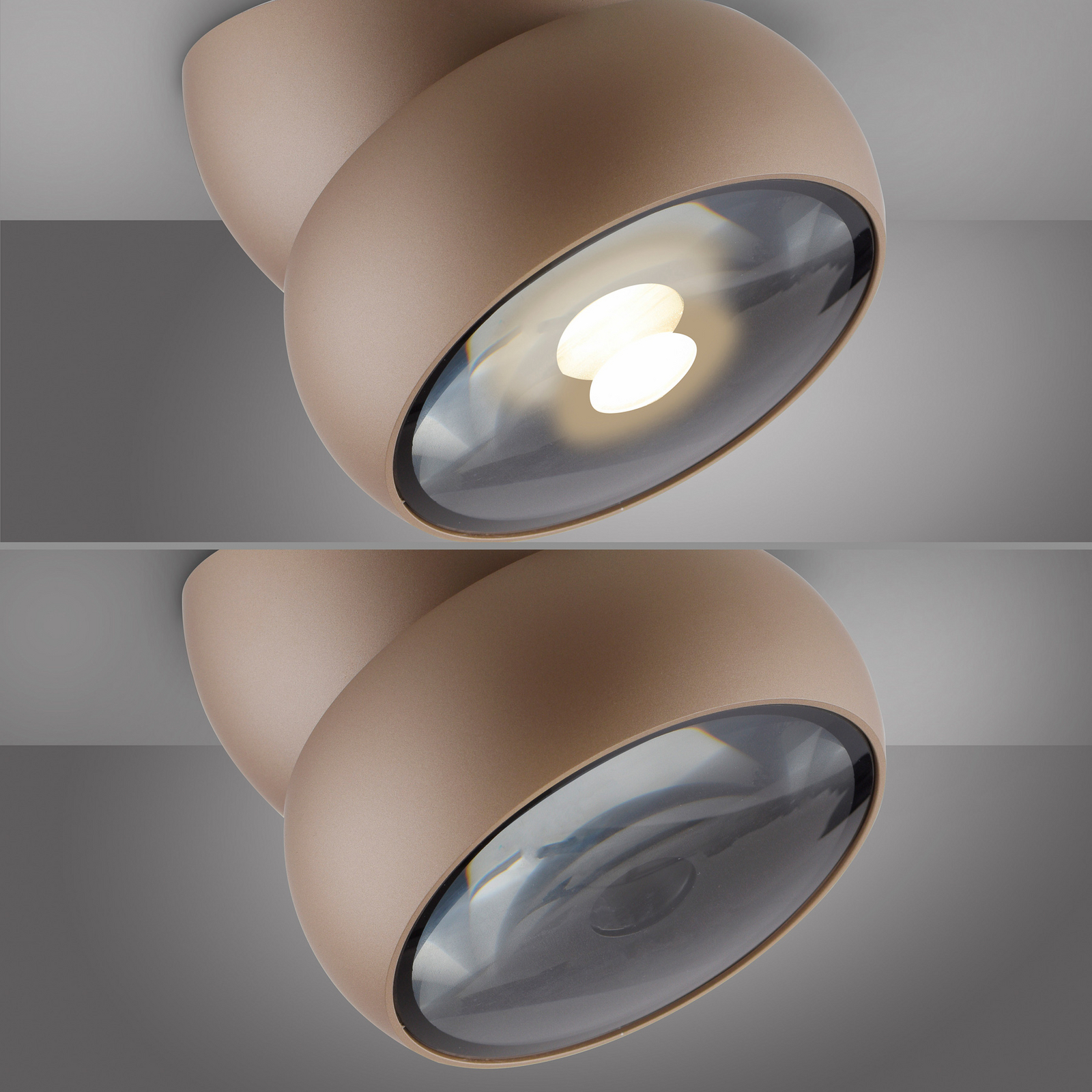 PURE LED тавански спот Move, Ø 12 cm, бронзов цвят, метал/стъкло