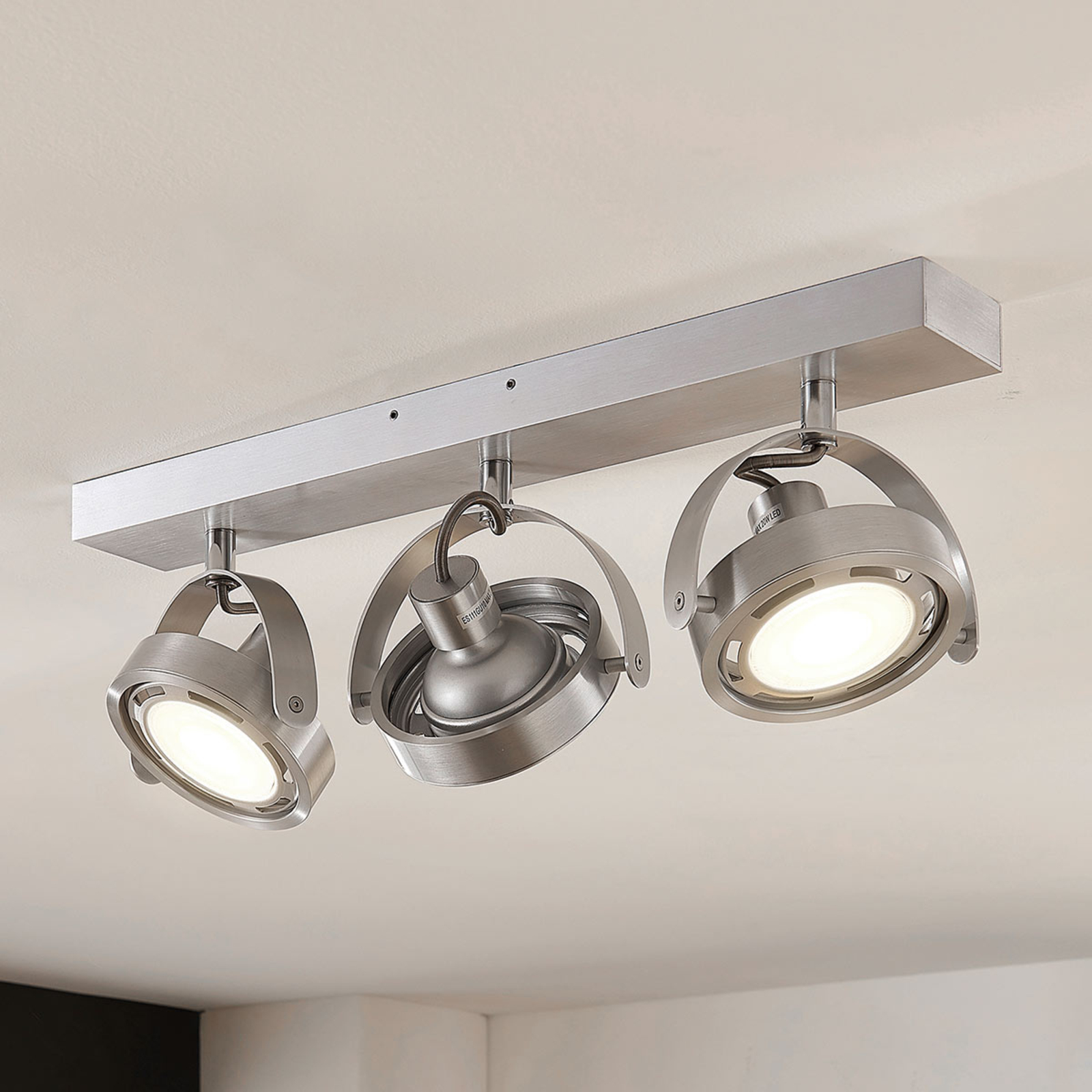 Arcchio LED spotlight Munin, dimmable, alu, three-bulb, for Living / Dining Room, aluminium, metal, GU10, 11.5 W, energy efficiency: A+, L: 50.5 cm, W: 11.9 cm, H: 14.8 cm