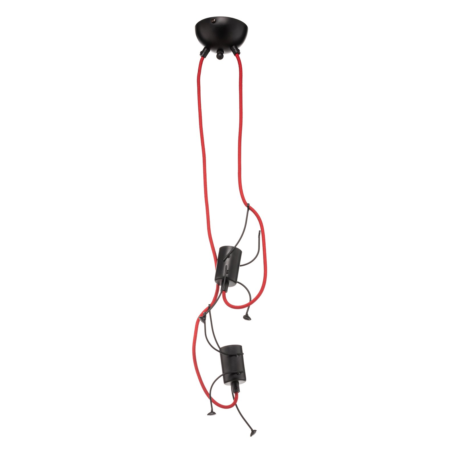 Lámpara colgante Bobi 2, negro cable rojo, 2 luces