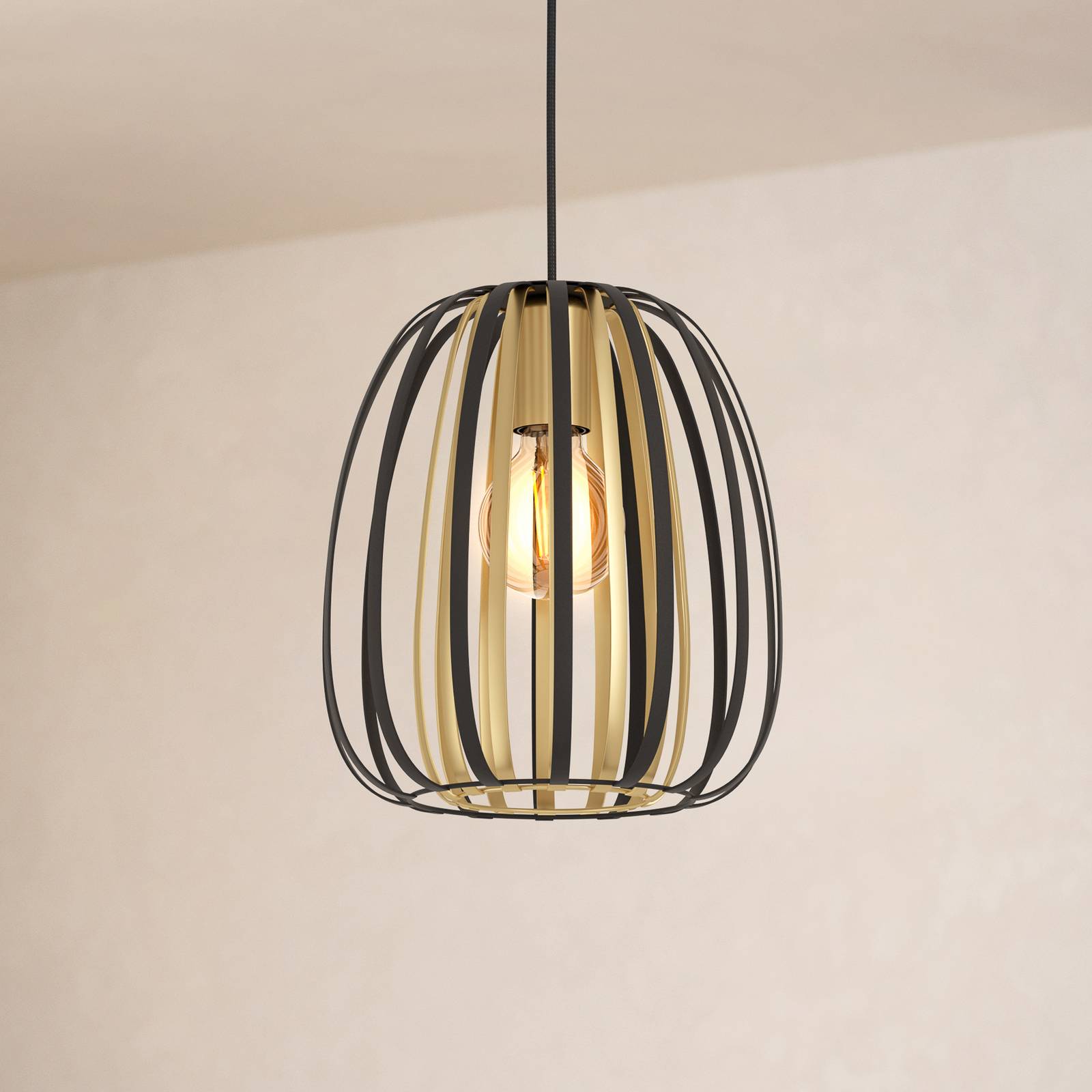 Hängeleuchte Encinitos, schwarz/messing, Ø 25,5 cm günstig online kaufen